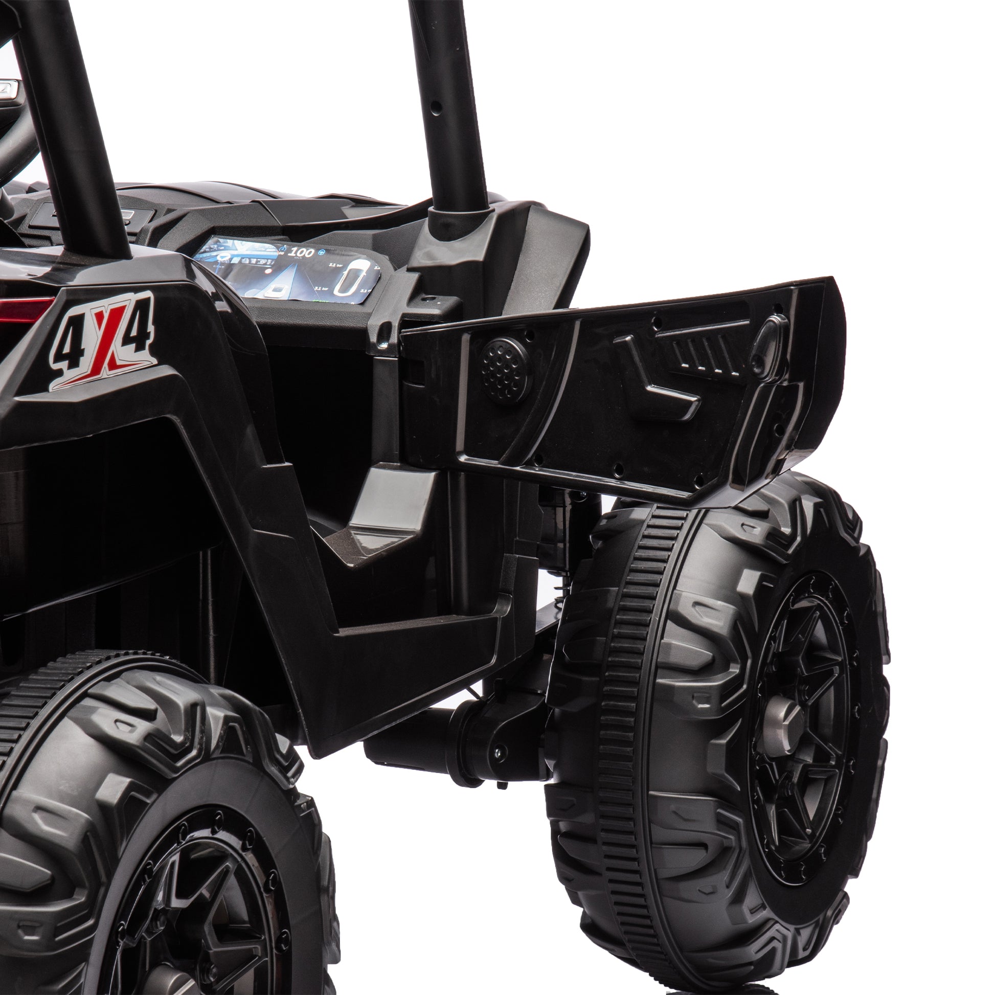 24V Ride On Xxl Utv Car For Kid,2Seater With Two Safety Belts, Side By Side 4X4 Ride On Off Road Truck With Parent Remote Control, Battery Powered Electric Car W High Low Speed, Two Safety Belts. Black Polyethylene
