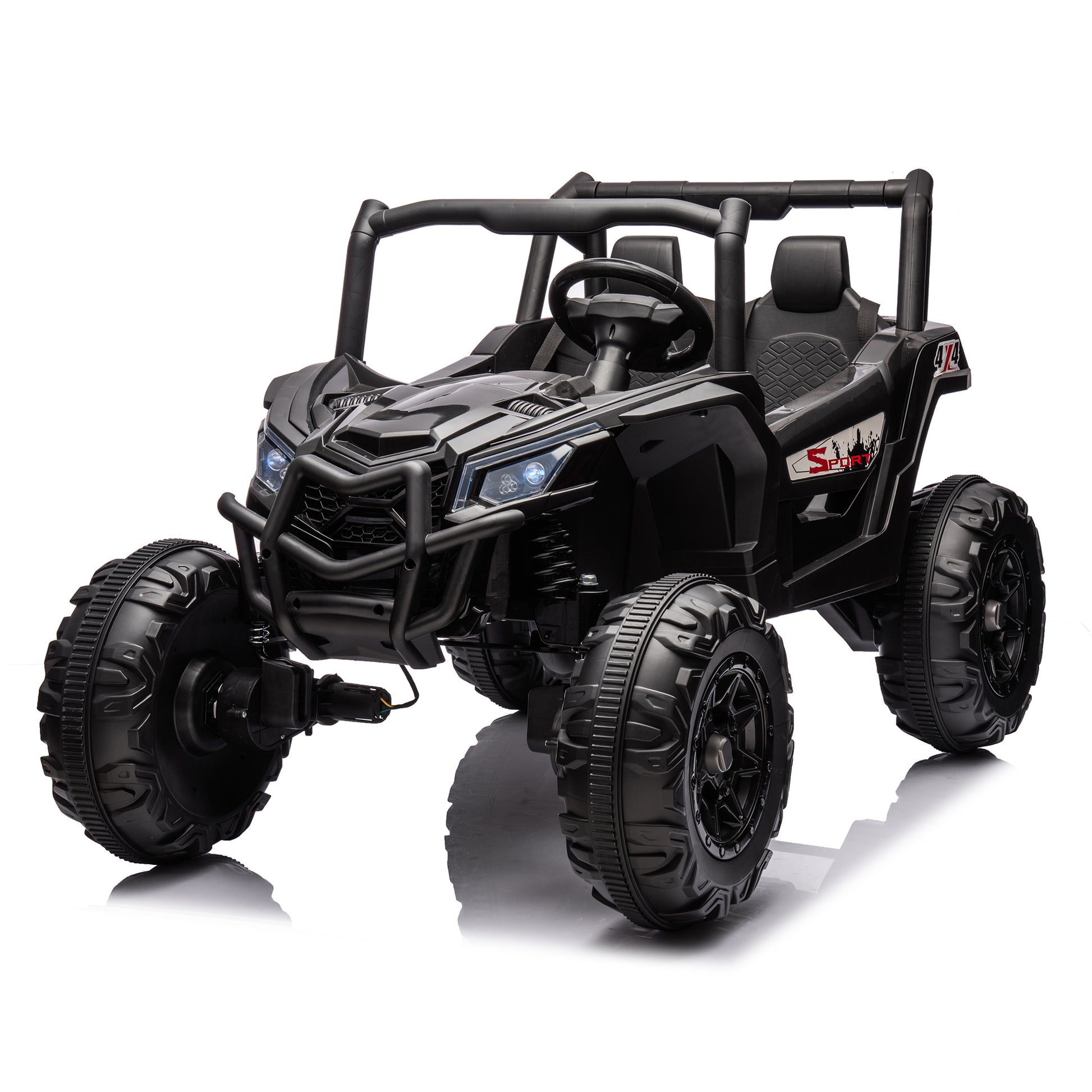 24V Ride On Xxl Utv Car For Kid,2Seater With Two Safety Belts, Side By Side 4X4 Ride On Off Road Truck With Parent Remote Control, Battery Powered Electric Car W High Low Speed, Two Safety Belts. Black Polyethylene