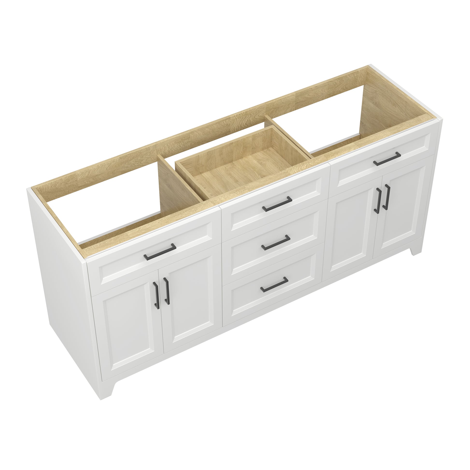 Solid Wood 72 Inch Bathroom Vanity Without Top Sink, Modern Bathroom Vanity Base Only, Birch Solid Wood And Plywood Cabinet, Bathroom Storage Cabinet With Double Door Cabinet And 3 Drawers, White 3 White 4 5 48 In & Above 36 To 59 In Soft Close Doors