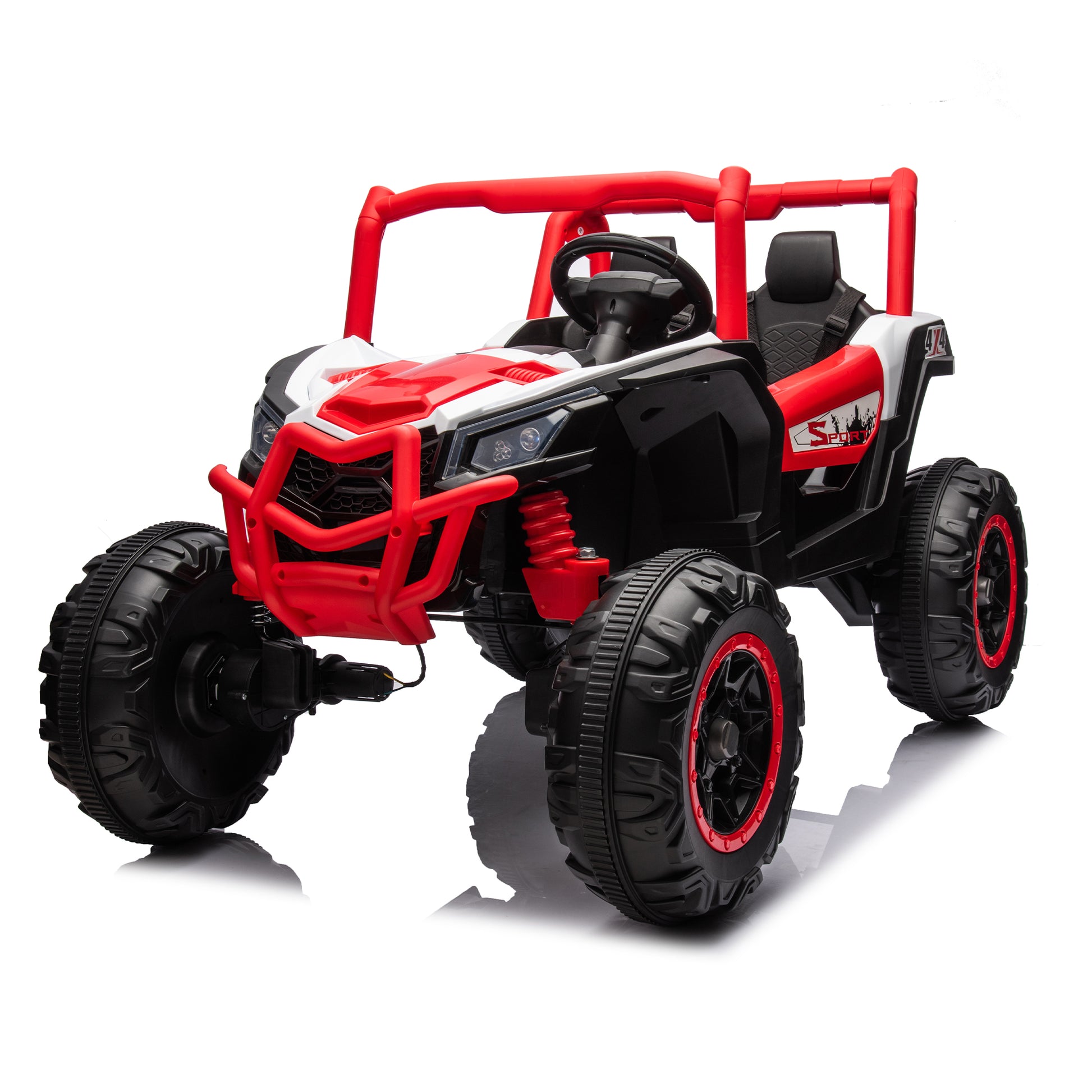 24V Ride On Xxl Utv Car For Kid,2Seater With Two Safety Belts, Side By Side 4X4 Ride On Off Road Truck With Parent Remote Control, Battery Powered Electric Car W High Low Speed, Two Safety Belts. Red Polyethylene