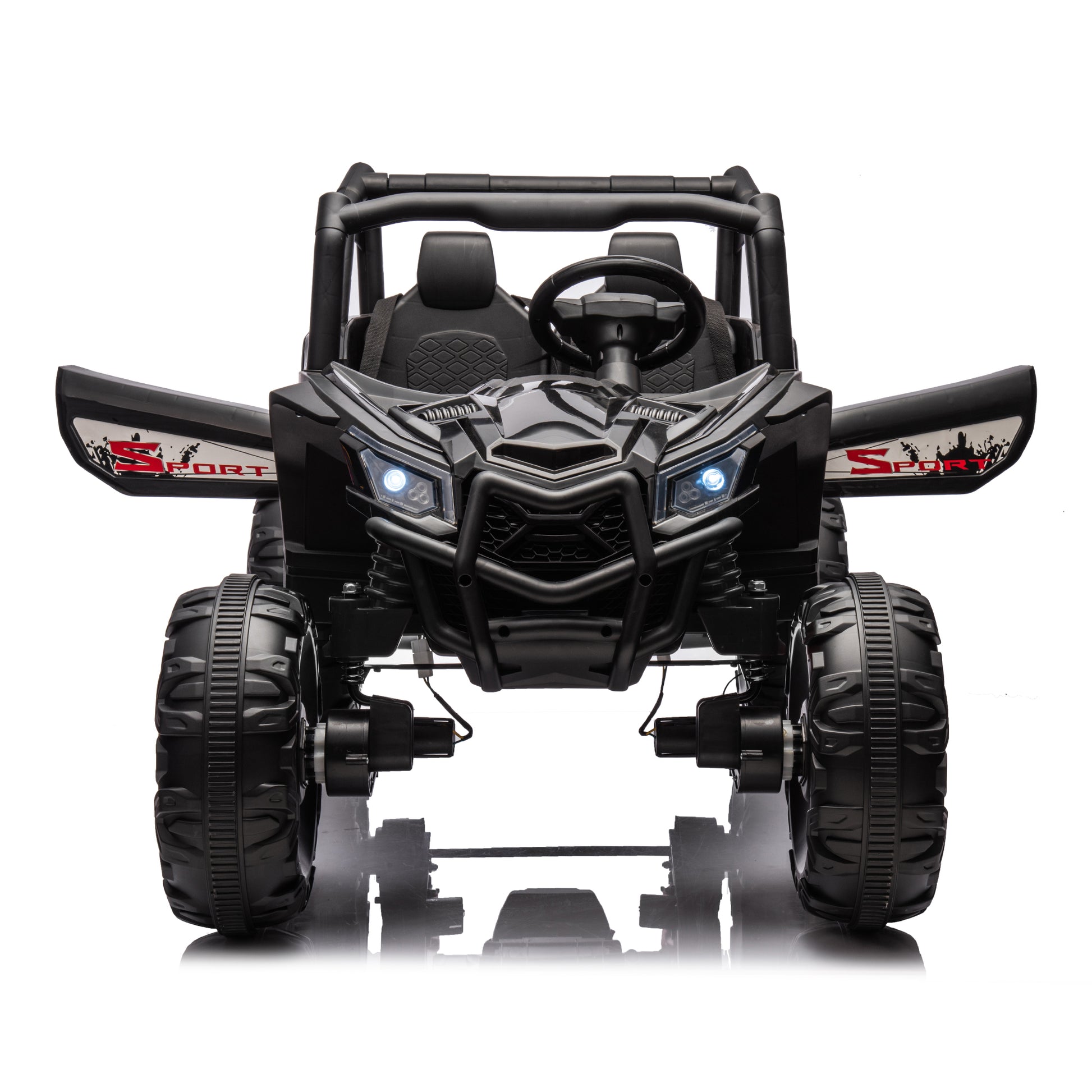 24V Ride On Xxl Utv Car For Kid,2Seater With Two Safety Belts, Side By Side 4X4 Ride On Off Road Truck With Parent Remote Control, Battery Powered Electric Car W High Low Speed, Two Safety Belts. Black Polyethylene
