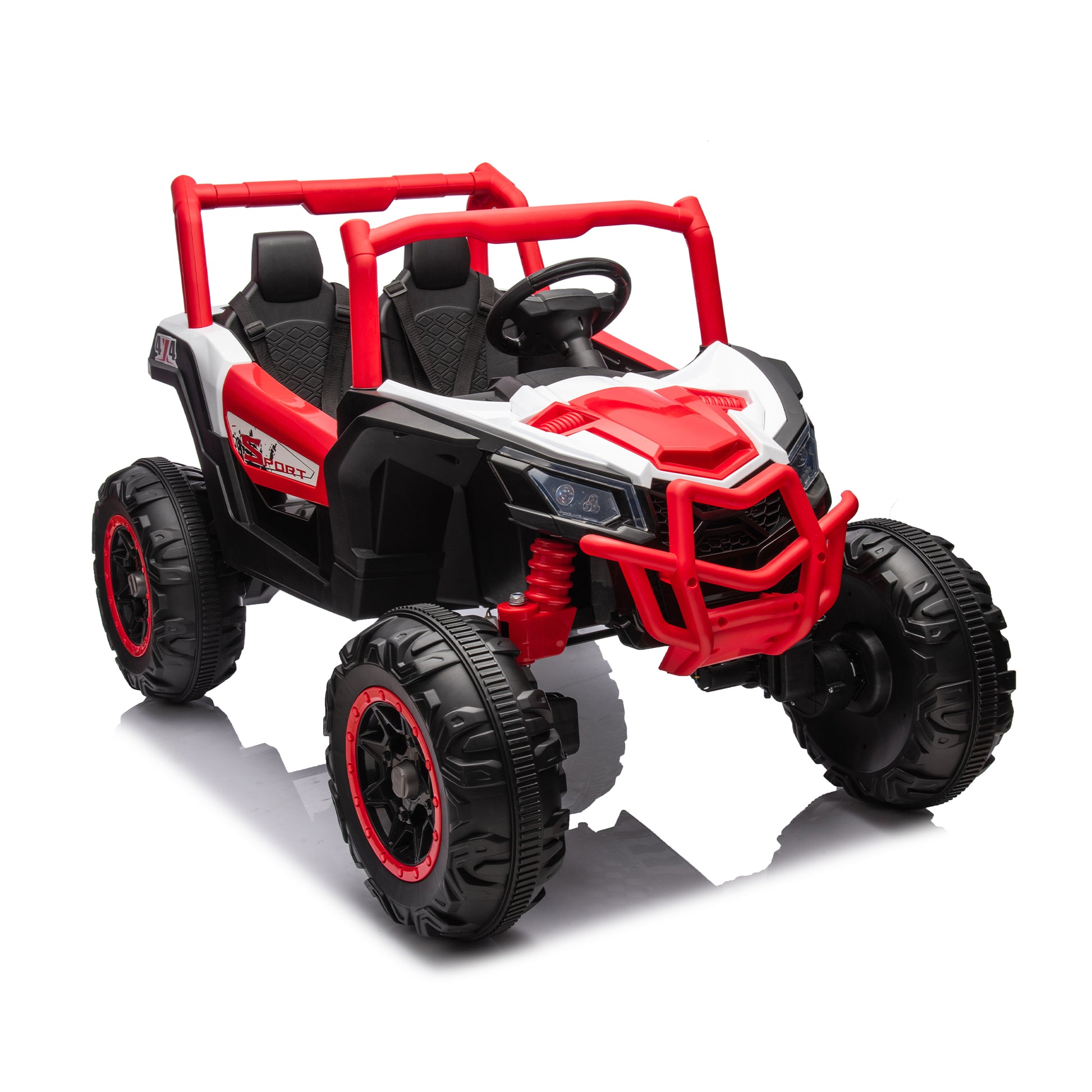 24V Ride On Xxl Utv Car For Kid,2Seater With Two Safety Belts, Side By Side 4X4 Ride On Off Road Truck With Parent Remote Control, Battery Powered Electric Car W High Low Speed, Two Safety Belts. Red Polyethylene