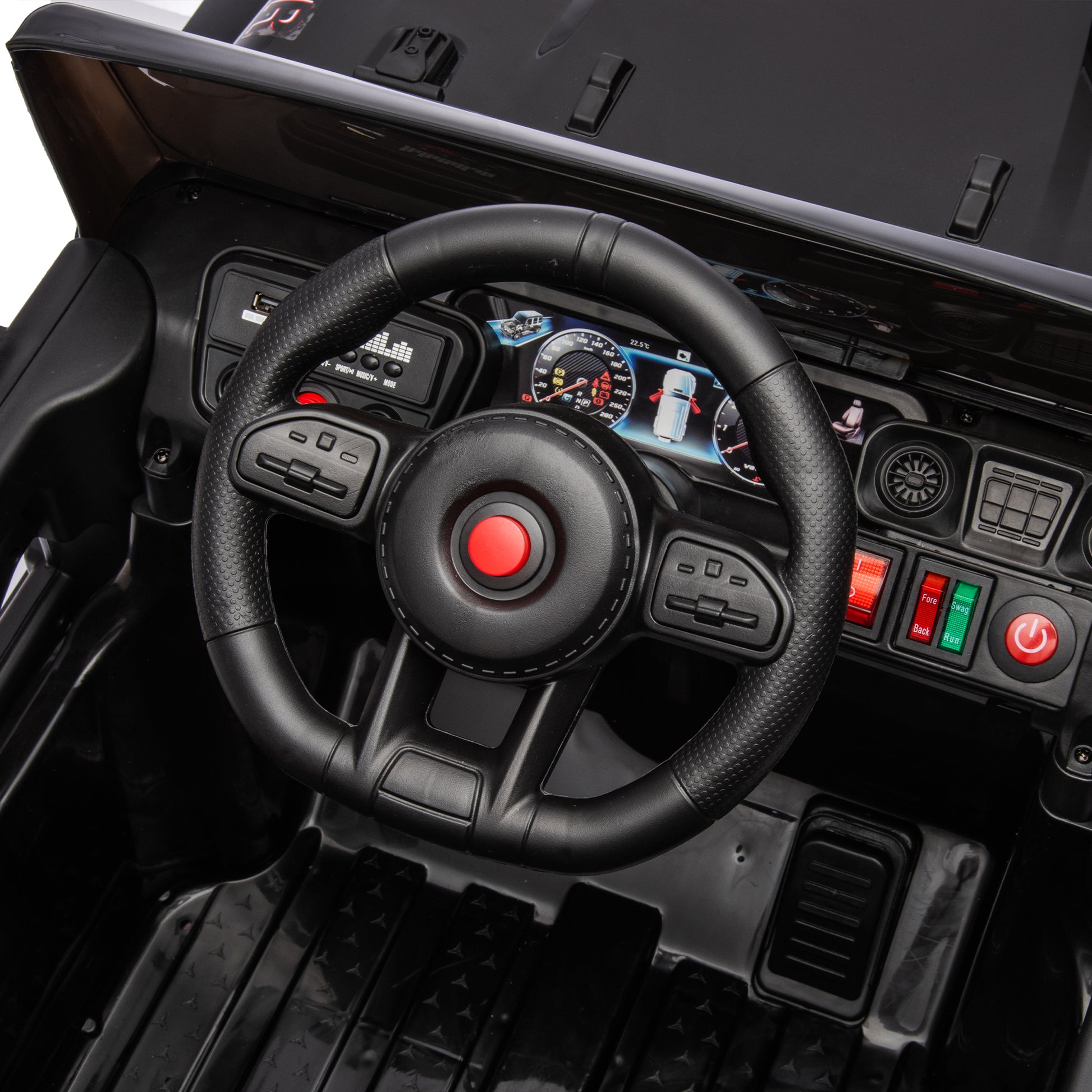 24V Ride On Car For Kids Battery Powered Ride On 4Wd Toys With Remote Control,Parents Can Assist In Driving,Music And Lights,Five Point Safety Belt,Rocking Chair Mode For Back And Forth Swinging Black Polyethylene