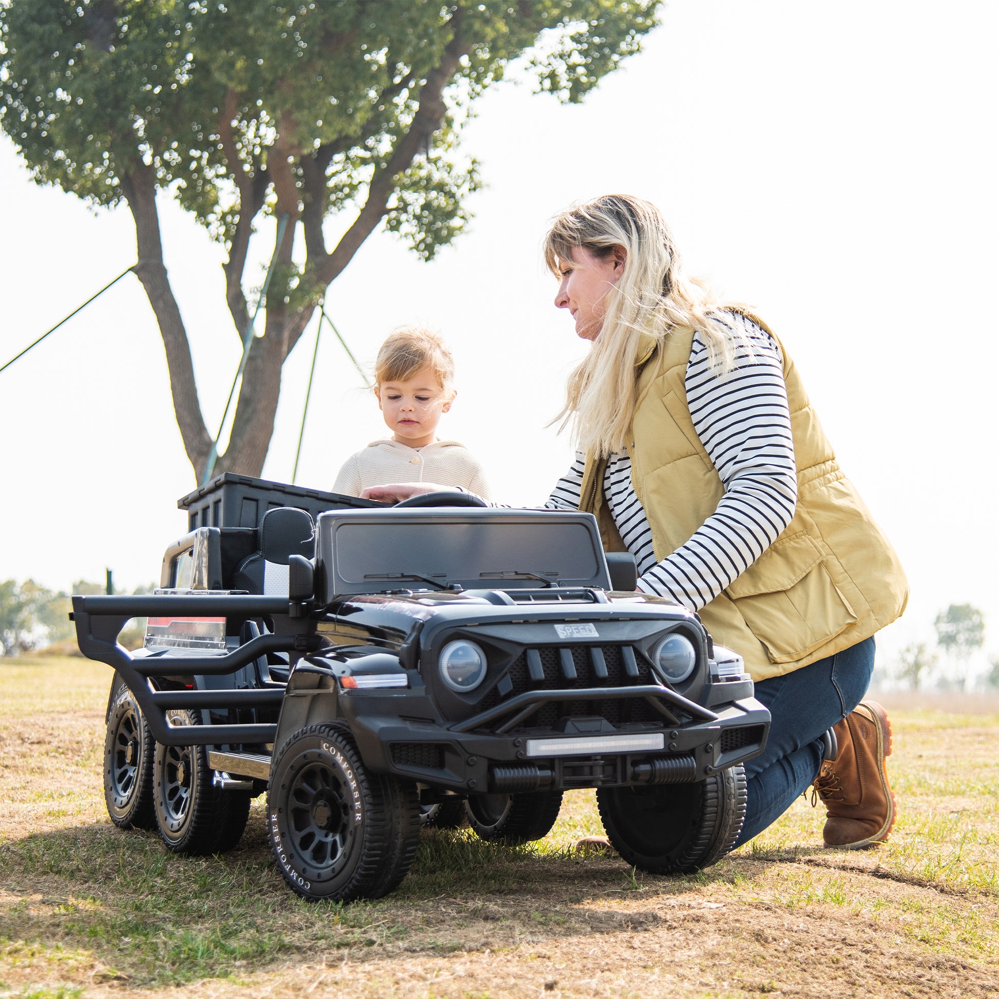 24V Ride On Car For Kids Battery Powered Ride On 4Wd Toys With Remote Control,Parents Can Assist In Driving,Music And Lights,Five Point Safety Belt,Rocking Chair Mode For Back And Forth Swinging Black Polyethylene
