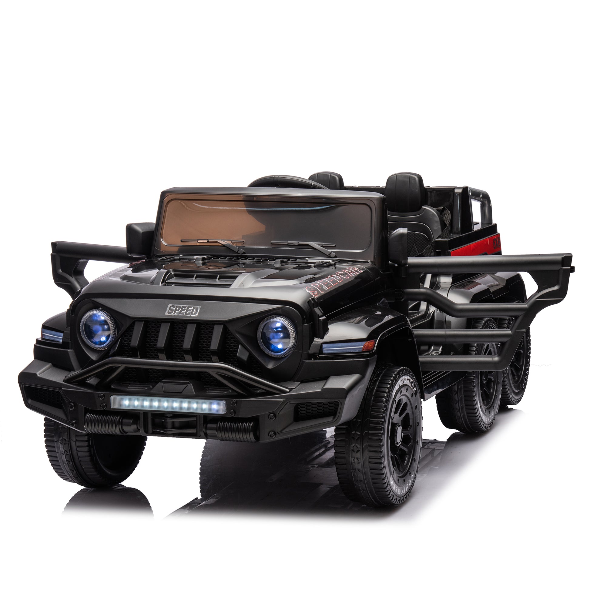 24V Ride On Car For Kids Battery Powered Ride On 4Wd Toys With Remote Control,Parents Can Assist In Driving,Music And Lights,Five Point Safety Belt,Rocking Chair Mode For Back And Forth Swinging Black Polyethylene