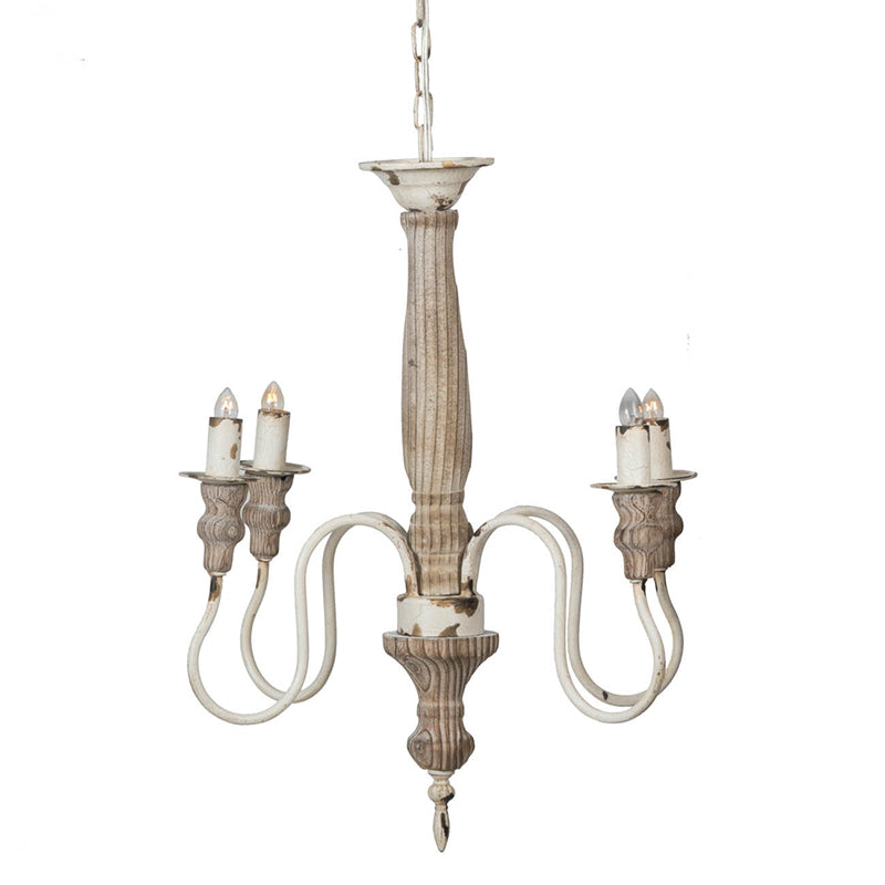 4 Light Wood Chandelier, Hanging Light Fixture With Adjustable Chain For Kitchen Dining Room Foyer Entryway, Bulb Not Included Cream White Wood
