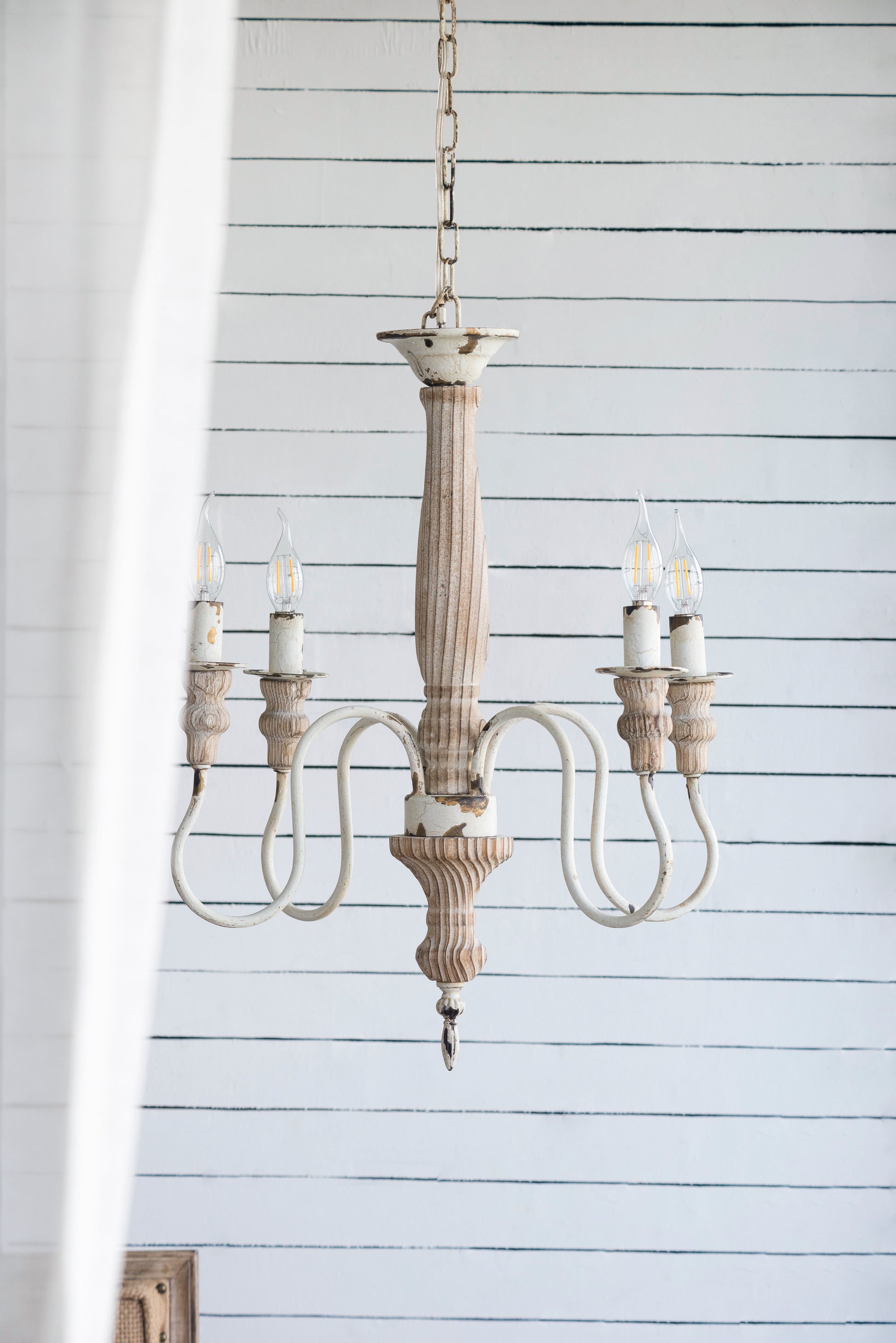 4 Light Wood Chandelier, Hanging Light Fixture With Adjustable Chain For Kitchen Dining Room Foyer Entryway, Bulb Not Included Cream White Wood