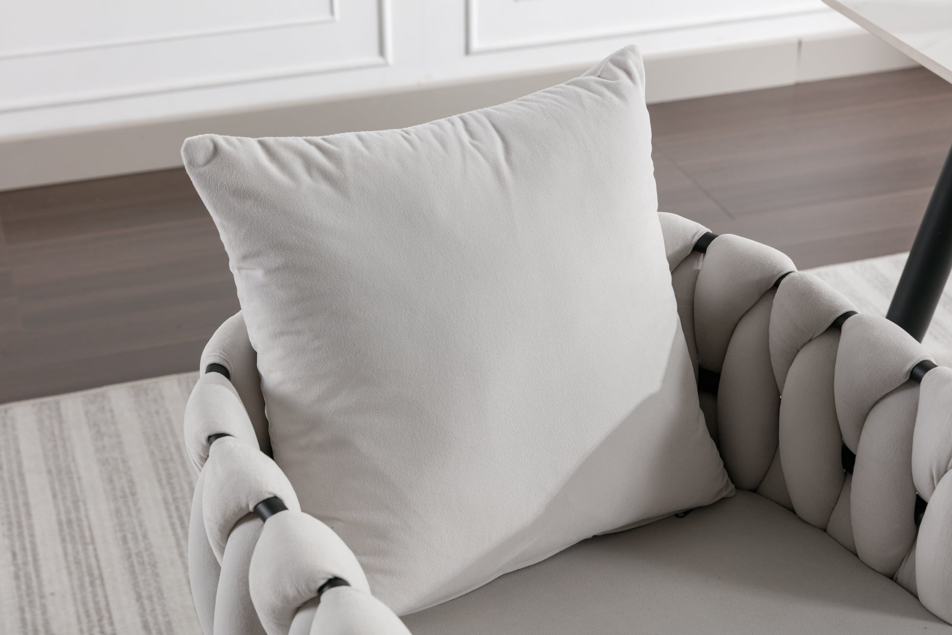 Pure Ivory Modern Velvet Dining Chairs Set Of 2 Hand Weaving Accent Chairs Living Room Chairs Upholstered Side Chair With Black Metal Legs For Dining Room Kitchen Vanity Living Room Ivory Velvet