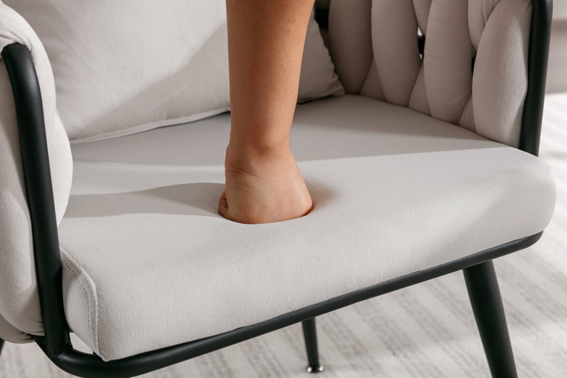 Pure Ivory Modern Velvet Dining Chairs Set Of 2 Hand Weaving Accent Chairs Living Room Chairs Upholstered Side Chair With Black Metal Legs For Dining Room Kitchen Vanity Living Room Ivory Velvet