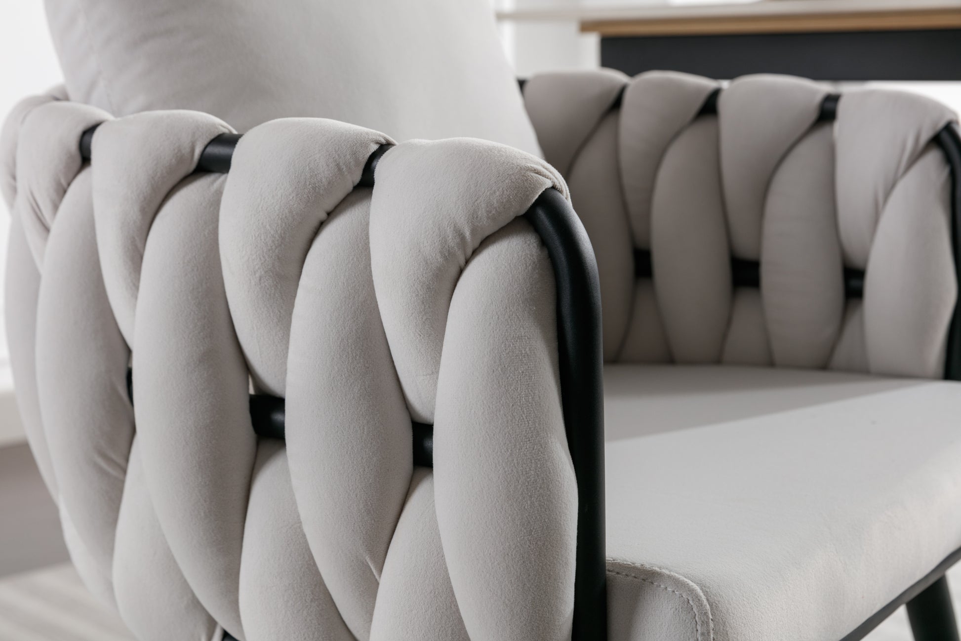 Pure Ivory Modern Velvet Dining Chairs Set Of 2 Hand Weaving Accent Chairs Living Room Chairs Upholstered Side Chair With Black Metal Legs For Dining Room Kitchen Vanity Living Room Ivory Velvet