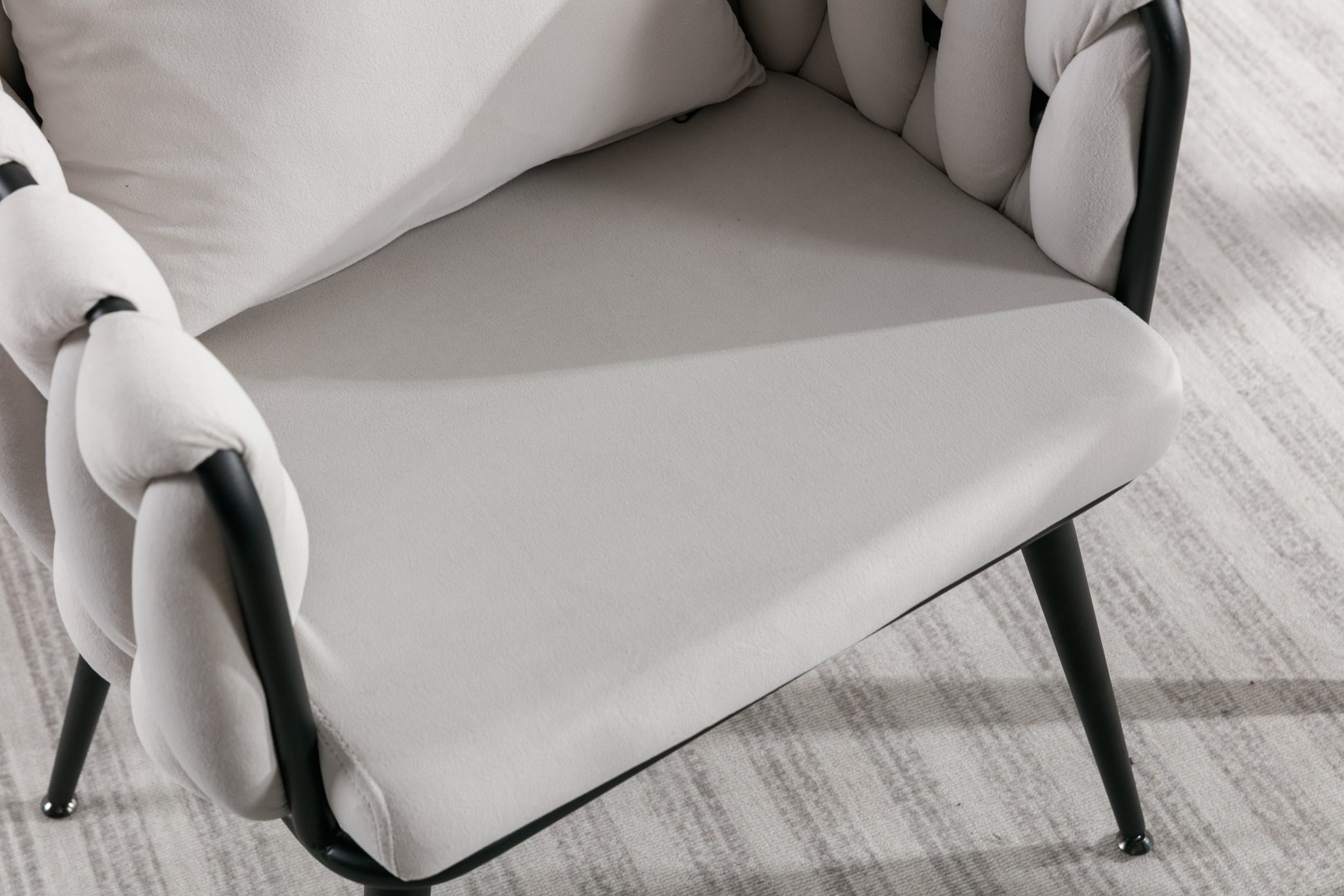 Pure Ivory Modern Velvet Dining Chairs Set Of 2 Hand Weaving Accent Chairs Living Room Chairs Upholstered Side Chair With Black Metal Legs For Dining Room Kitchen Vanity Living Room Ivory Velvet