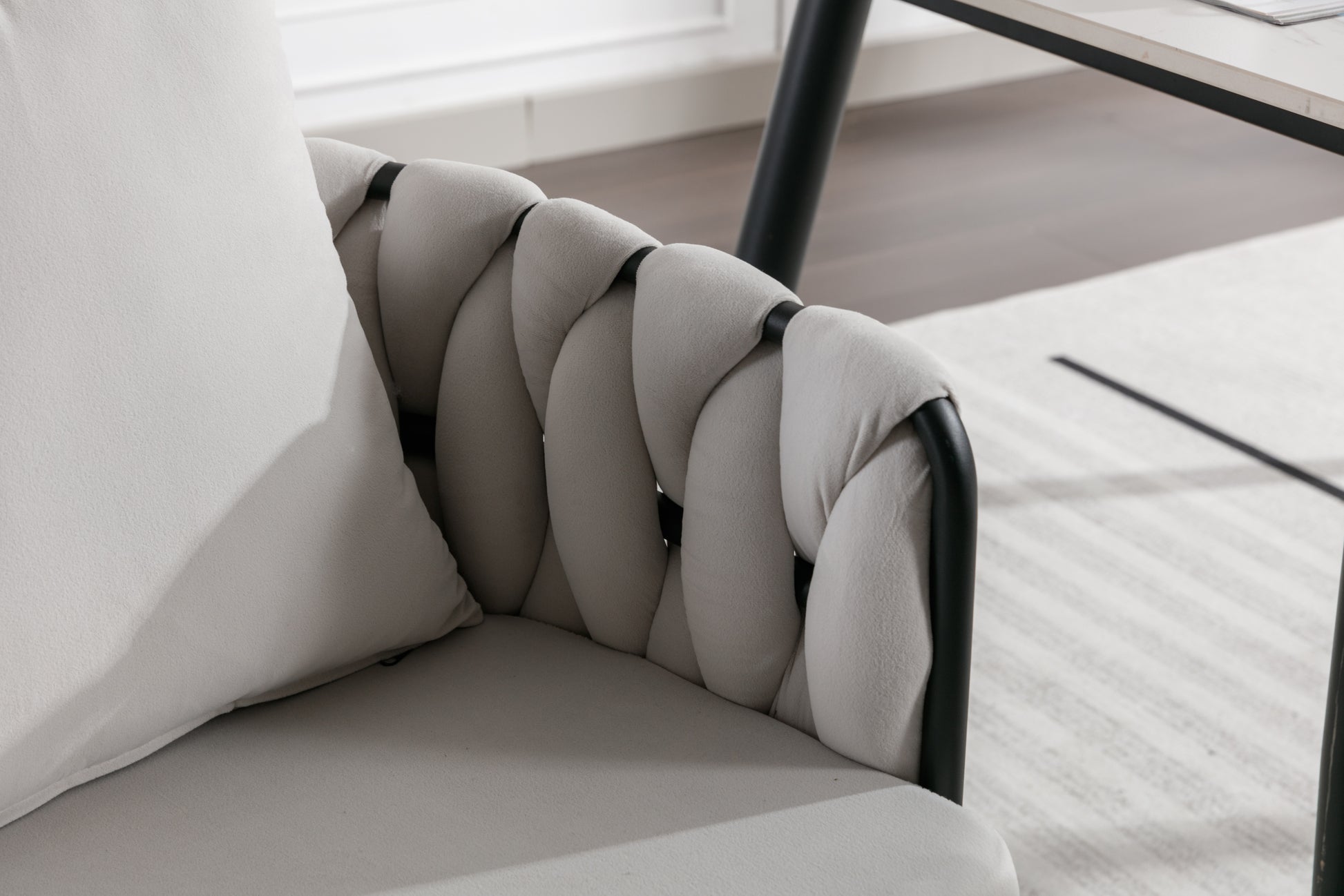 Pure Ivory Modern Velvet Dining Chairs Set Of 2 Hand Weaving Accent Chairs Living Room Chairs Upholstered Side Chair With Black Metal Legs For Dining Room Kitchen Vanity Living Room Ivory Velvet