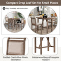 3 Piece Wood Counter Height Drop Leaf Dining Table Set With 2 Upholstered Dining Chairs For Small Place, Brown Brown Wood Dining Room Folding Rubberwood Oval Dining Table With Chair Upholstered