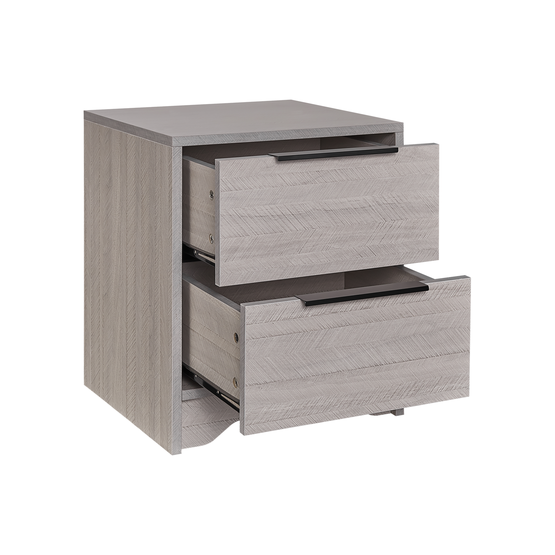 Grey Wooden Nightstand With Two Drawers For Bedrooms And Other Places. Antique Gray 2 Drawers Bedroom Engineered Wood