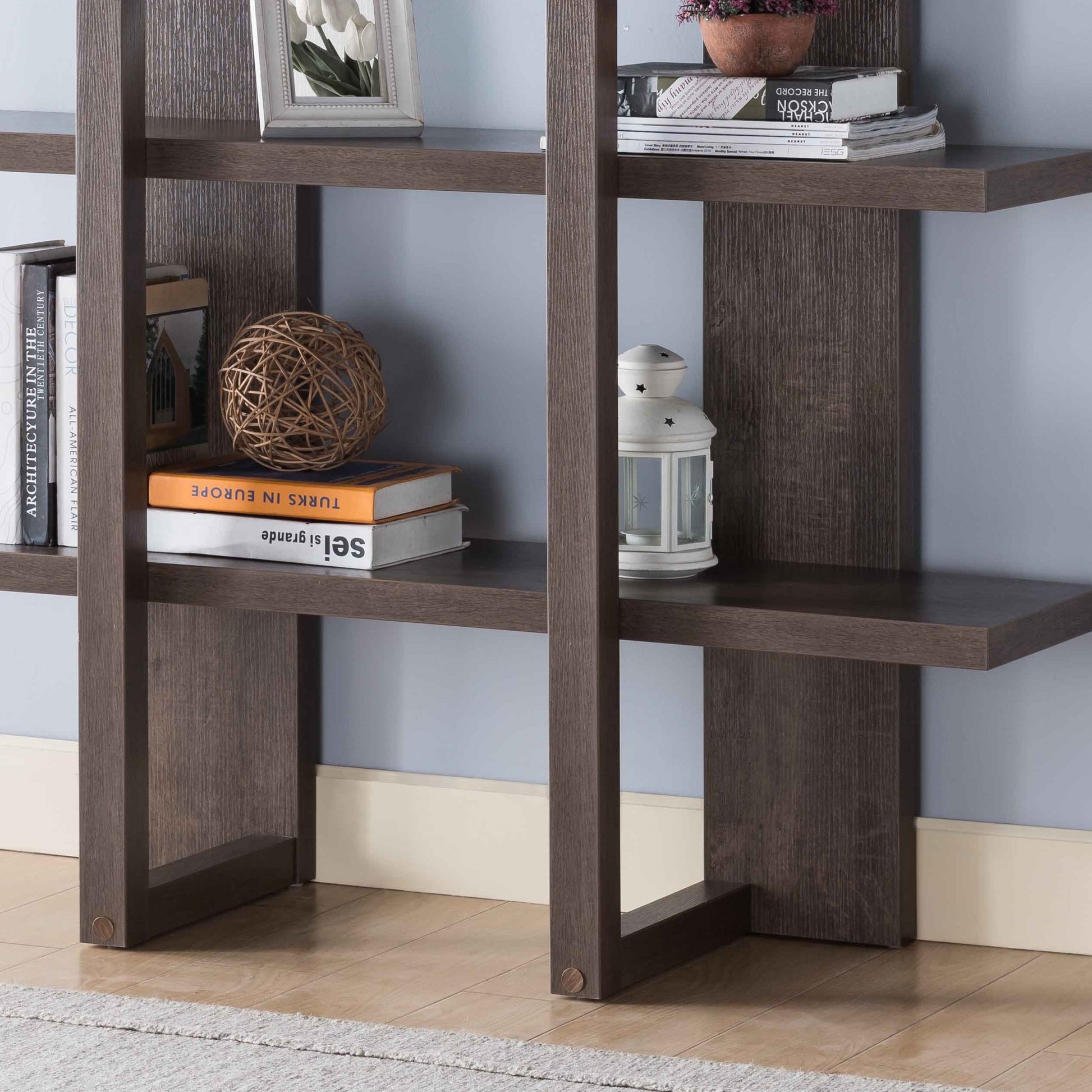 Wooden 4 Tier Display Organizing Cabinet, Tall Bookcase With Open Shelving Walnut Oak Walnut Particle Board