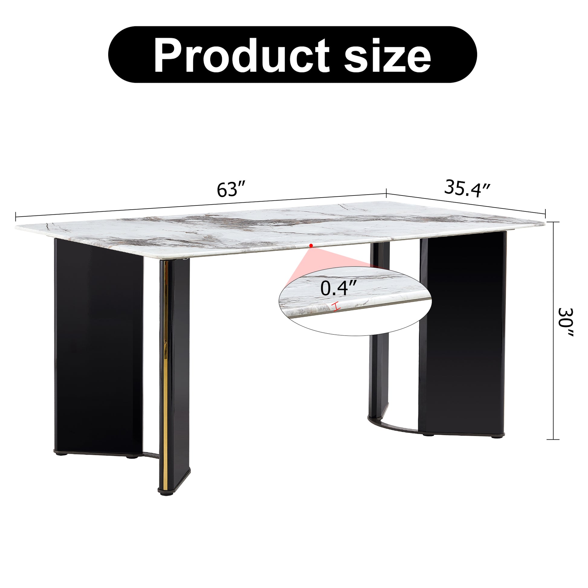 Modern Minimalist Rectangular Dining Table, White Imitation Marble Tabletop, Mdf Table Legs With Gold Metal Decorative Strips. Suitable For Restaurant And Living Roomf Hh White Mdf Glass