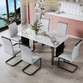 Modern Minimalist Rectangular Dining Table, White Imitation Marble Tabletop, Mdf Table Legs With Gold Metal Decorative Strips. Suitable For Restaurant And Living Roomf Hh White Mdf Glass