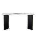 Modern Minimalist Rectangular Dining Table, White Imitation Marble Tabletop, Mdf Table Legs With Gold Metal Decorative Strips. Suitable For Restaurant And Living Roomf Hh White Mdf Glass
