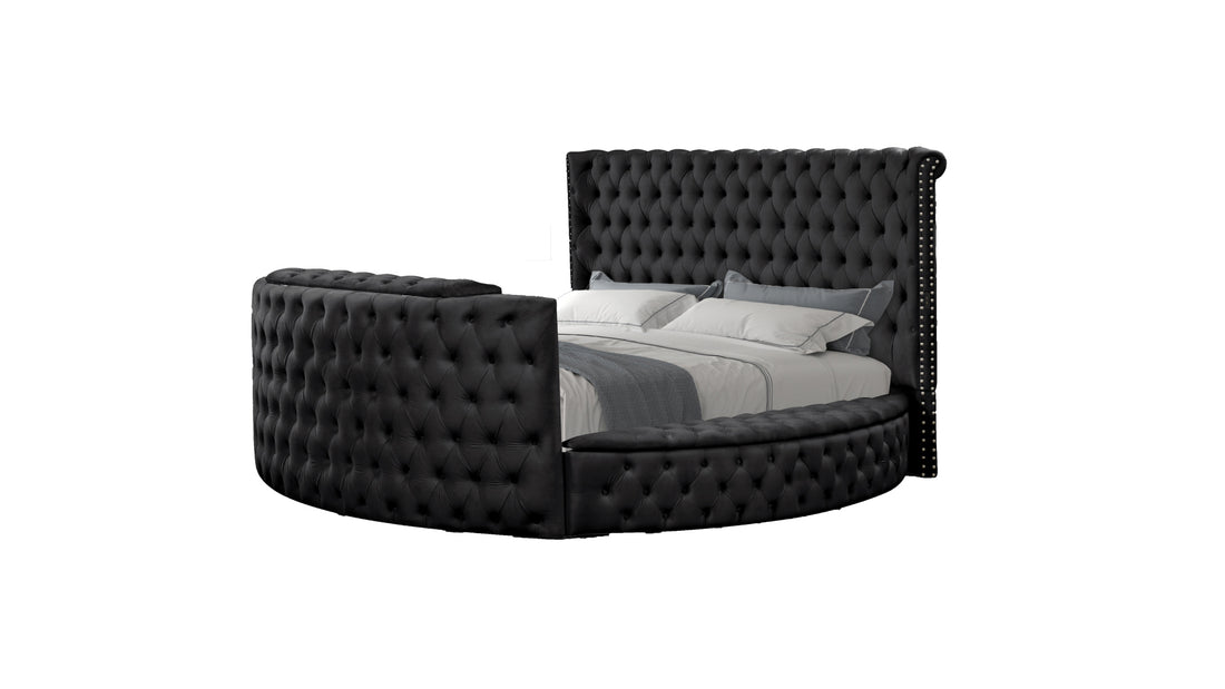 Crystal Tufted Queen 5 Pc Vanity Bedroom Set Made With Wood In Black Box Spring Not Required Queen Black Wood 5 Piece Set Bedroom Modern Upholstered Velvet Tufted Wood