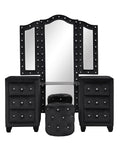 Crystal Tufted Queen 5 Pc Vanity Bedroom Set Made With Wood In Black Box Spring Not Required Queen Black Wood 5 Piece Set Bedroom Modern Upholstered Velvet Tufted Wood