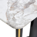 Modern Minimalist Rectangular Dining Table, White Imitation Marble Tabletop, Mdf Table Legs With Gold Metal Decorative Strips. Suitable For Restaurant And Living Roomf Hh White Mdf Glass