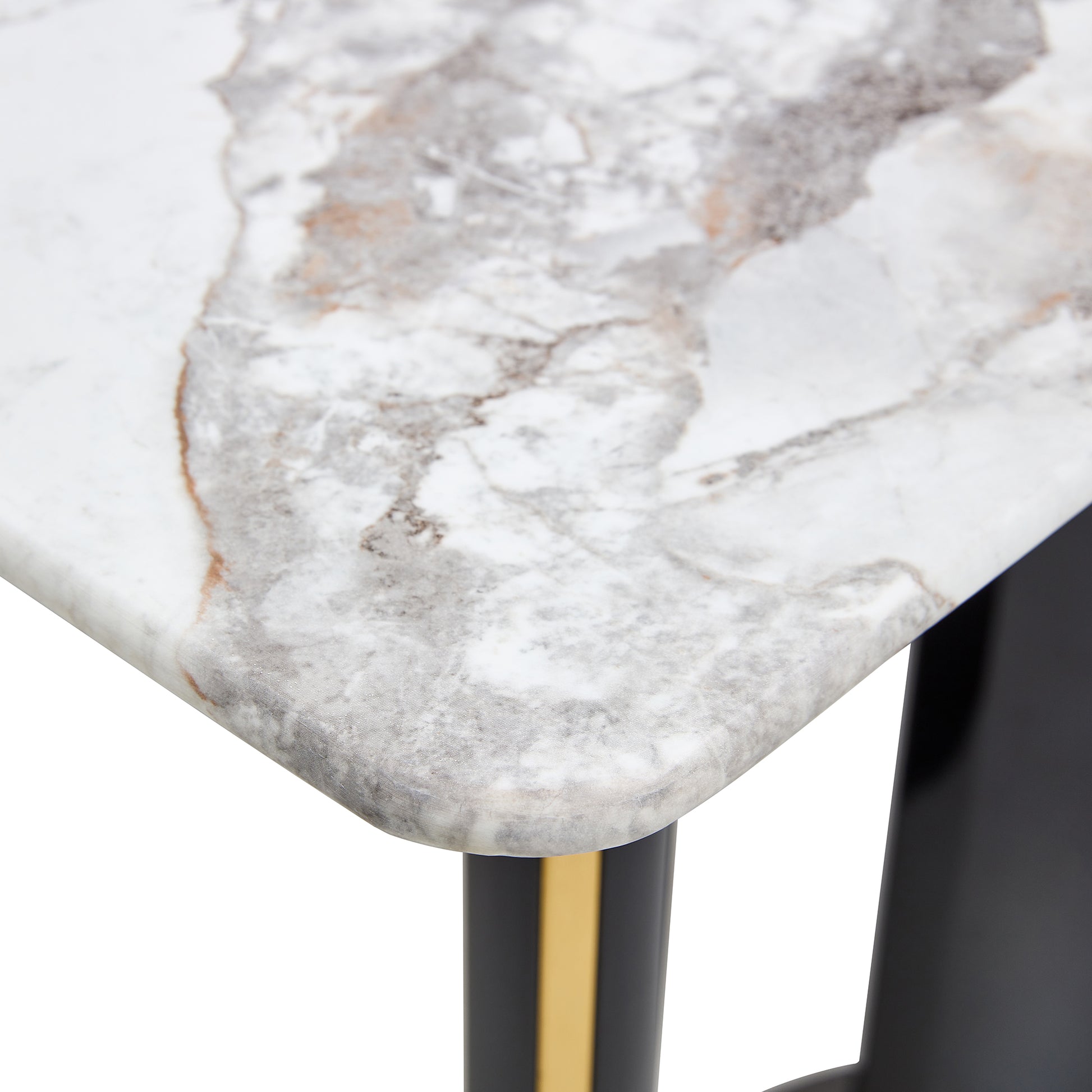 Modern Minimalist Rectangular Dining Table, White Imitation Marble Tabletop, Mdf Table Legs With Gold Metal Decorative Strips. Suitable For Restaurant And Living Roomf Hh White Mdf Glass