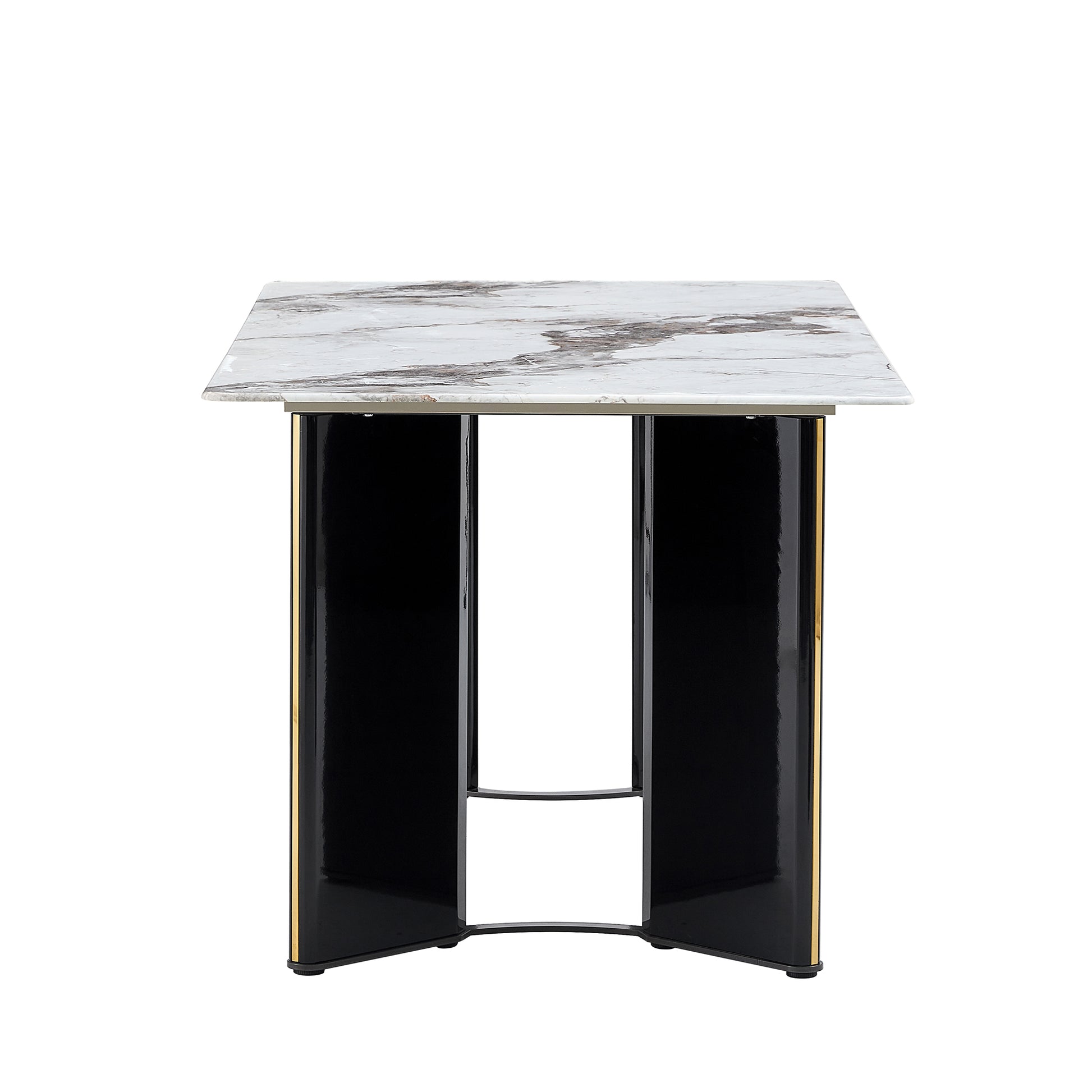 Modern Minimalist Rectangular Dining Table, White Imitation Marble Tabletop, Mdf Table Legs With Gold Metal Decorative Strips. Suitable For Restaurant And Living Roomf Hh White Mdf Glass