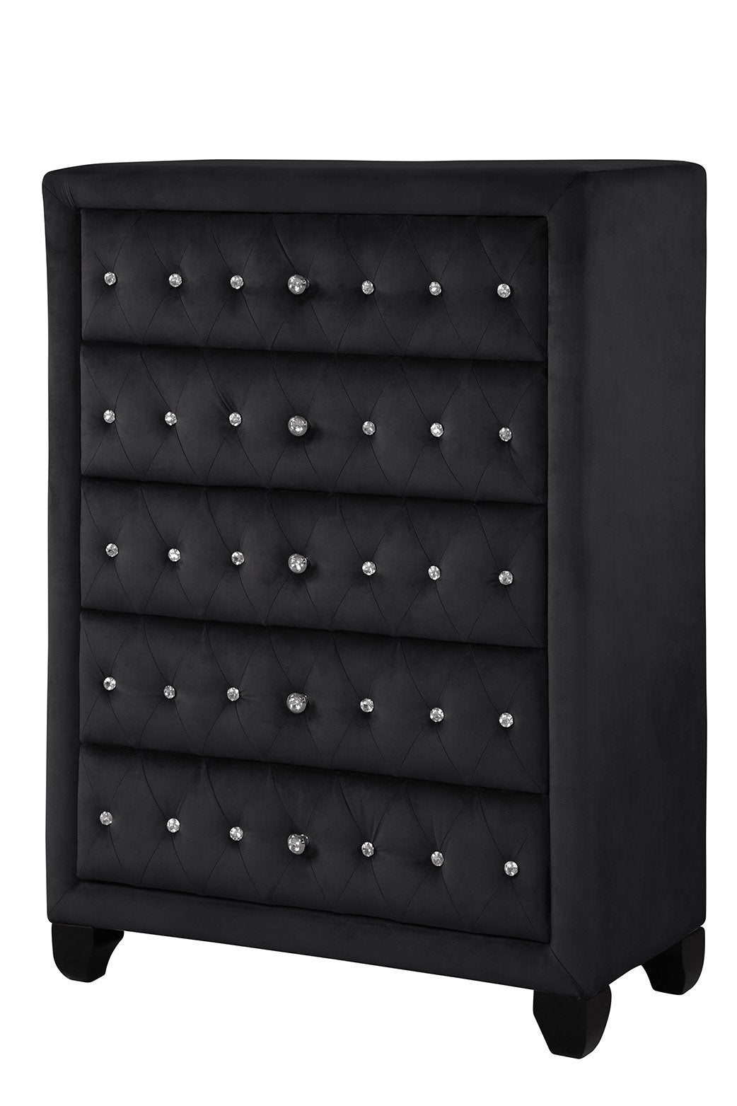 Crystal Tufted Queen 5 Pc Vanity Bedroom Set Made With Wood In Black Box Spring Not Required Queen Black Wood 5 Piece Set Bedroom Modern Upholstered Velvet Tufted Wood