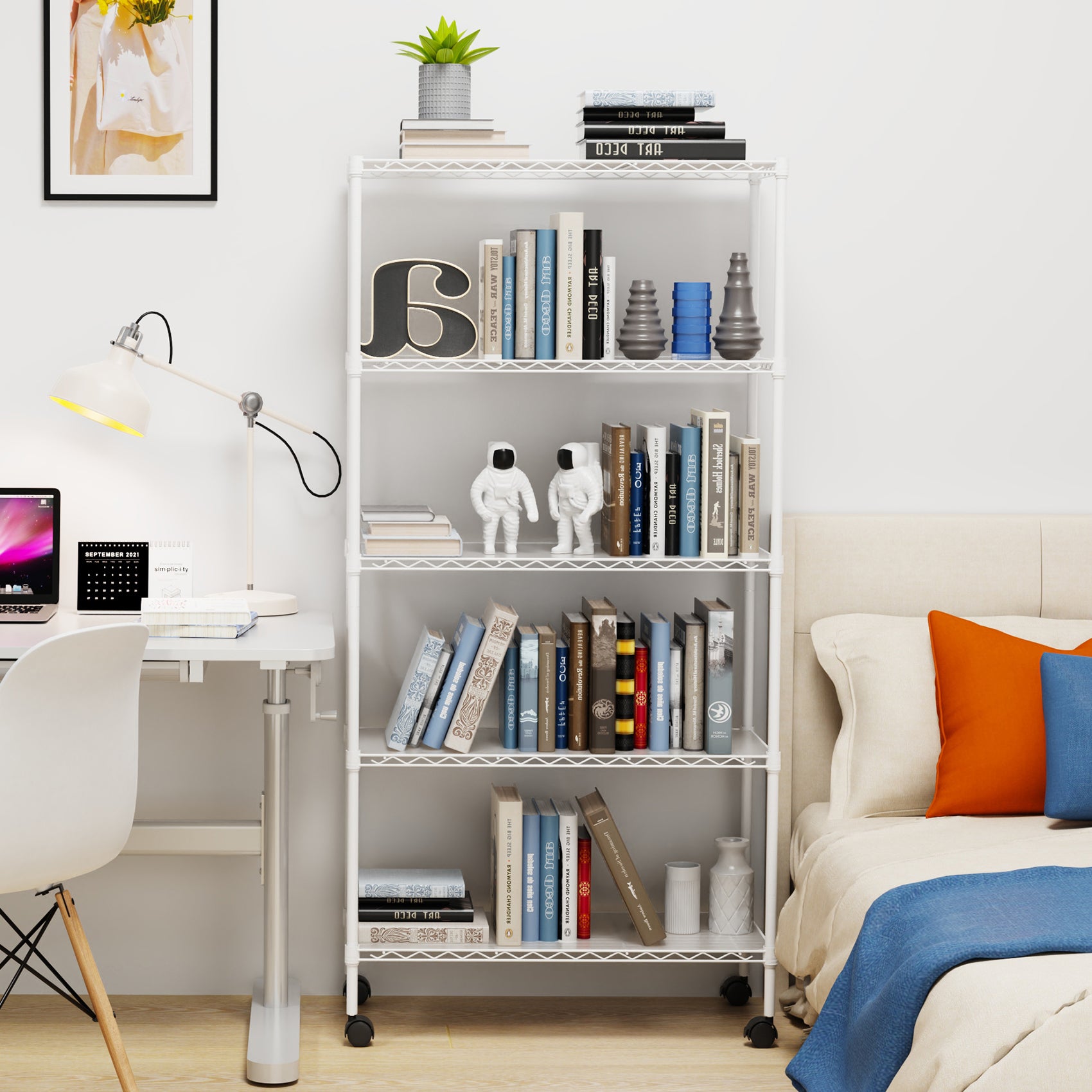 2 Pack 5 Tier Shelf Wire Shelving Unit, Nsf Heavy Duty Wire Shelf Metal Large Storage Shelves Height Adjustable Utility For Garage Kitchen Office Commercial Shelving Steel Layer Shelf White White Iron Plastic