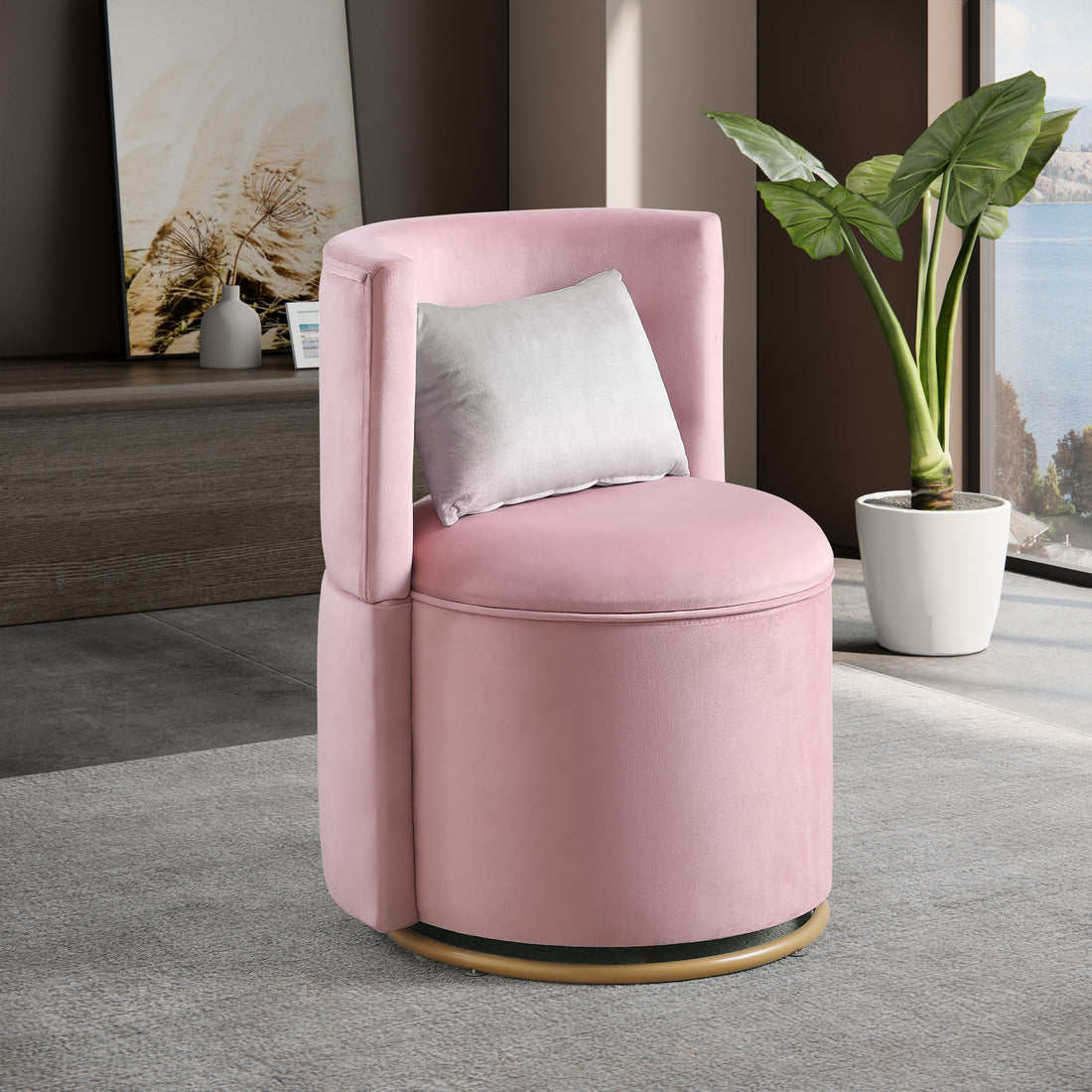 360 Swivel Accent Chair With Storage Function, Velvet Curved Chair With Gold Metal Base For Living Room, Nursery, Bedroom Video Pink Velvet