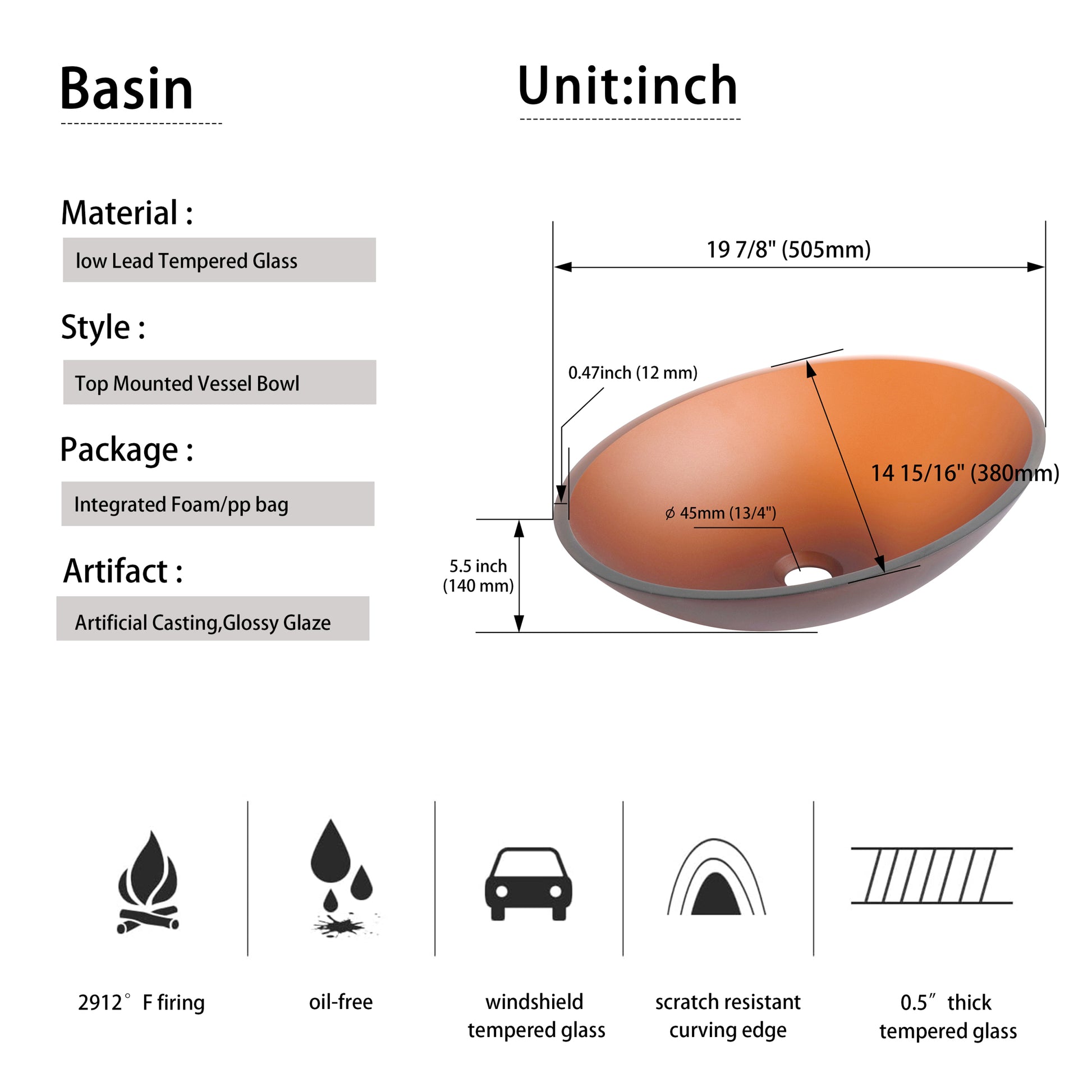 Tempered Glass Matte Bathroom Vessel Sink, Oval Bathroom Basin Tempered Glass Matt Tea Brown Bathroom Modern Glass