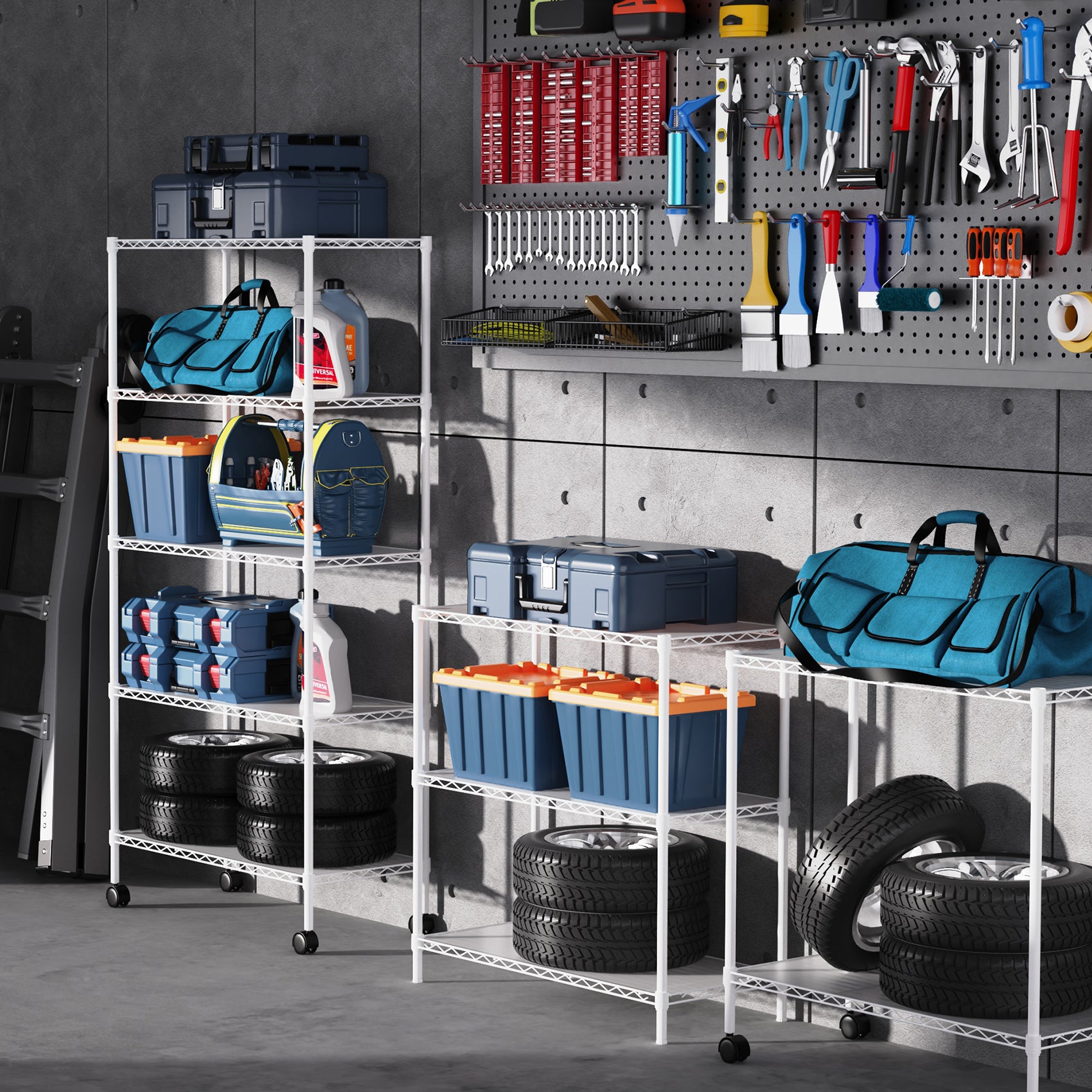 2 Pack 5 Tier Shelf Wire Shelving Unit, Nsf Heavy Duty Wire Shelf Metal Large Storage Shelves Height Adjustable Utility For Garage Kitchen Office Commercial Shelving Steel Layer Shelf White White Iron Plastic