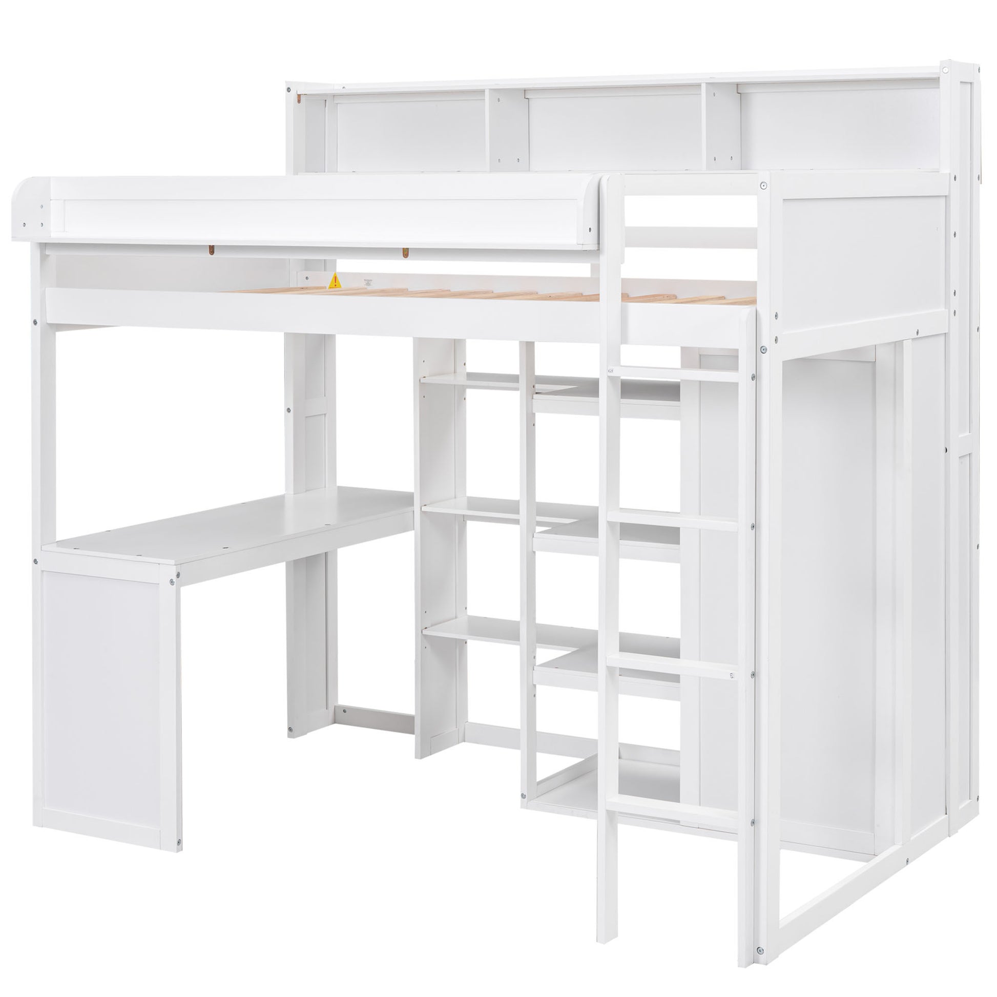 Wood Twin Size Loft Bed With Multiple Storage Shelves And Wardrobe, White Box Spring Not Required Twin White Wood Bedroom Solid Wood Mdf