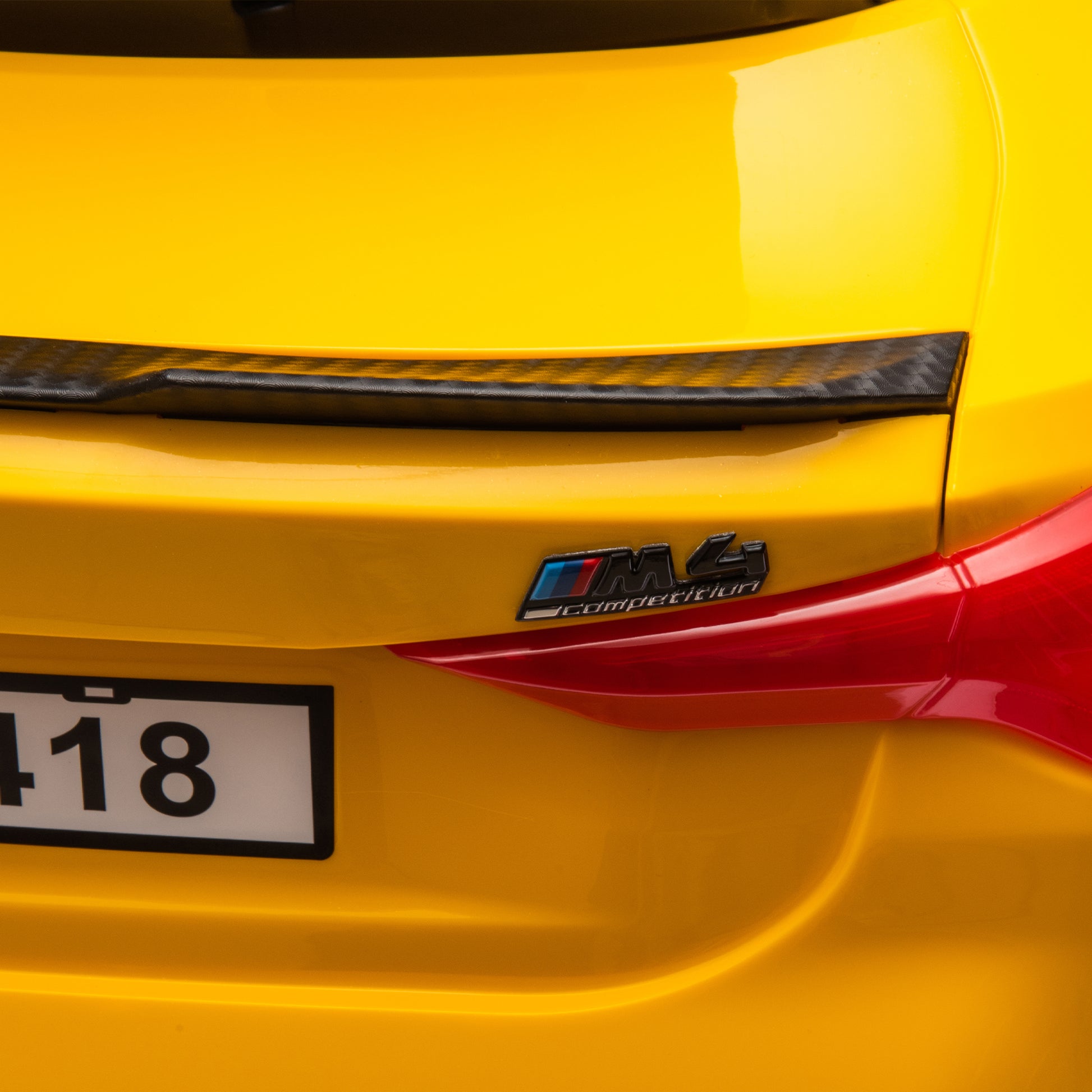 Bmw M4 12V Kids Ride On Toy Car 2.4G W Parents Remote Control,Three Speed Adjustable,Power Display, Usb,Mp3 ,Bluetooth,Led Light,Story,A Handle With Wheels And A Pull, Easy To Carry Yellow Polyethylene