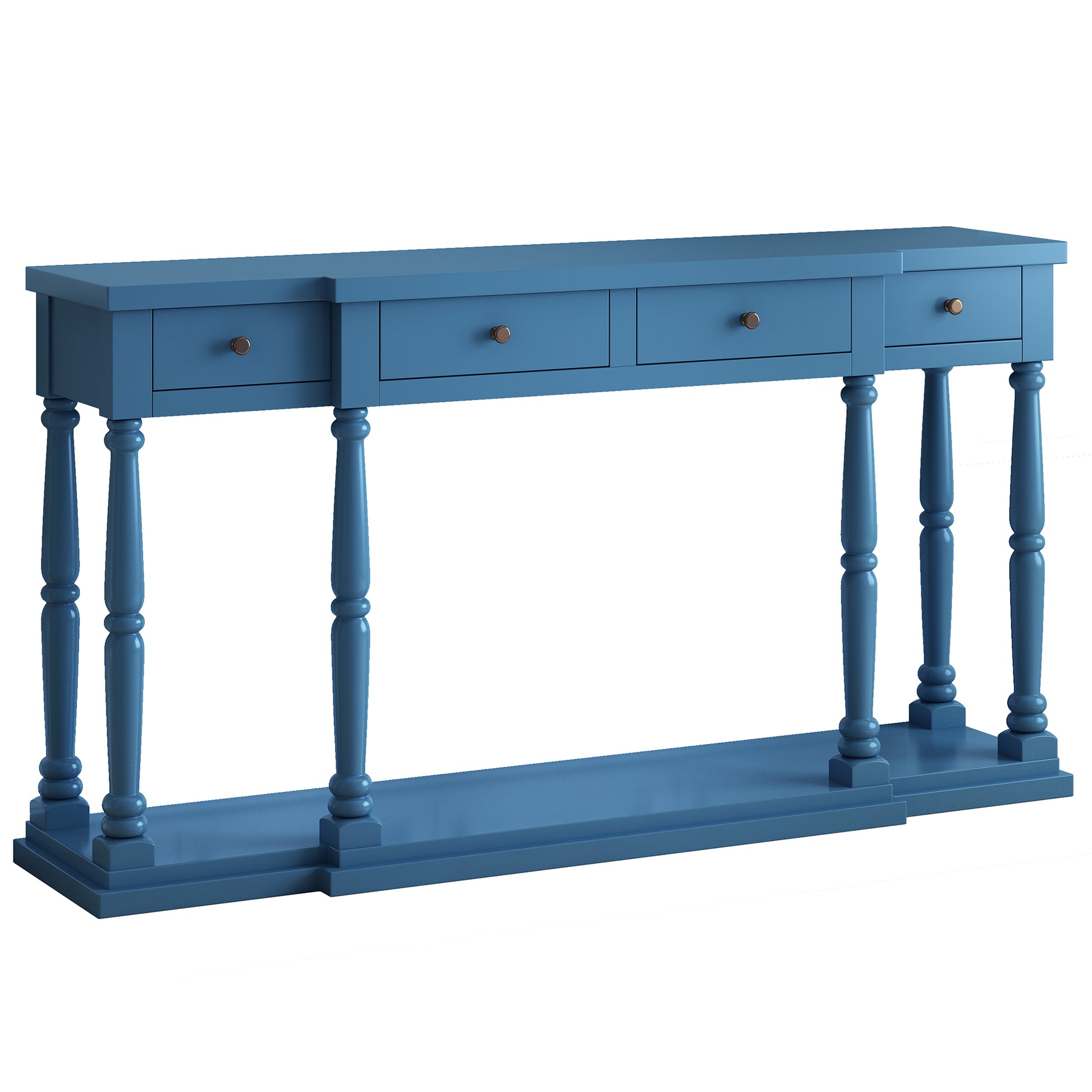 Retro Senior Console Table For Hallway Living Room Bedroom With 4 Front Facing Storage Drawers And 1 Shelf Navy Blue Mdf