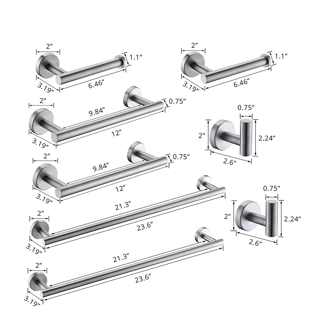 8 Pieces Brushed Nickel Bathroom Accessories Set, Stainless Steel Bathroom Hardware Set, Bath Towel Bar Set, Towel Racks For Bathroom Wall Mounted. Brushed Nickel Bathroom Classic,Industrial,Modern