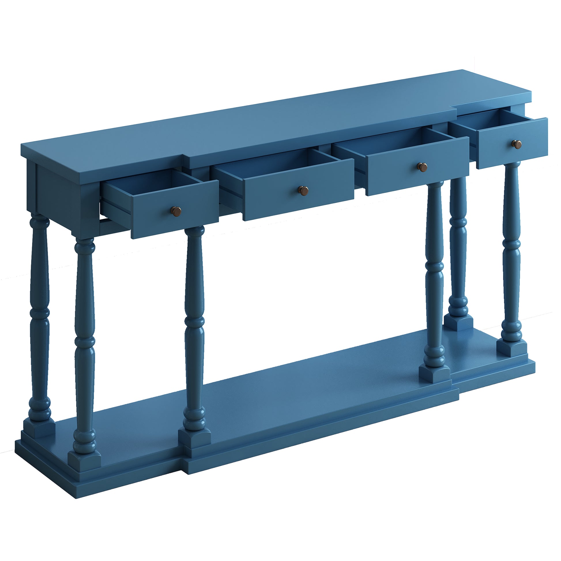 Retro Senior Console Table For Hallway Living Room Bedroom With 4 Front Facing Storage Drawers And 1 Shelf Navy Blue Mdf