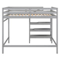 Full Size Loft Bed With Built In Storage Staircase And Hanger For Clothes, Gray Box Spring Not Required Full Gray Wood Bedroom Pine