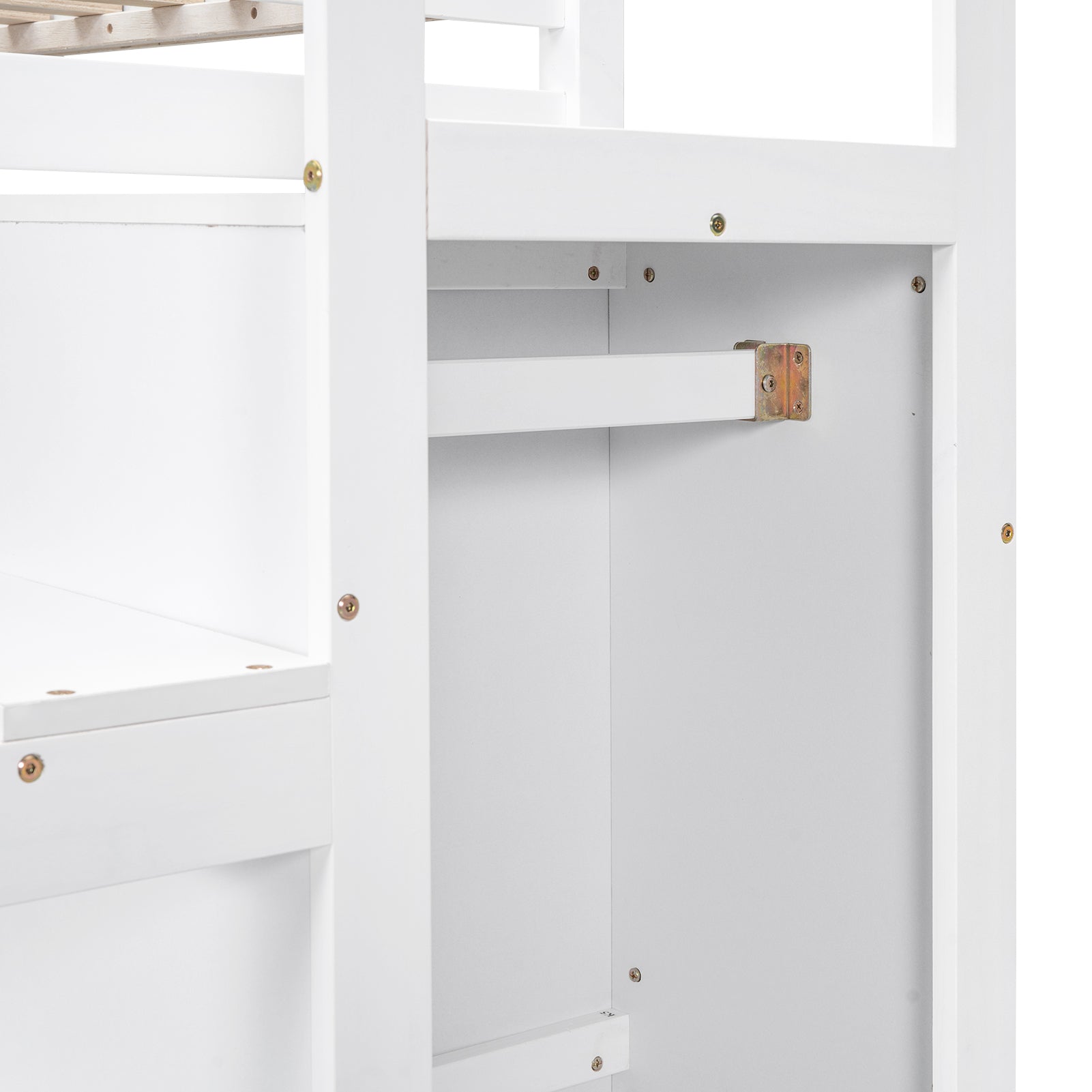 Full Size Loft Bed With Built In Storage Wardrobe And Staircase, White Box Spring Not Required Full White Wood Bedroom Pine