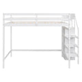 Full Size Loft Bed With Built In Storage Wardrobe And Staircase, White Box Spring Not Required Full White Wood Bedroom Pine