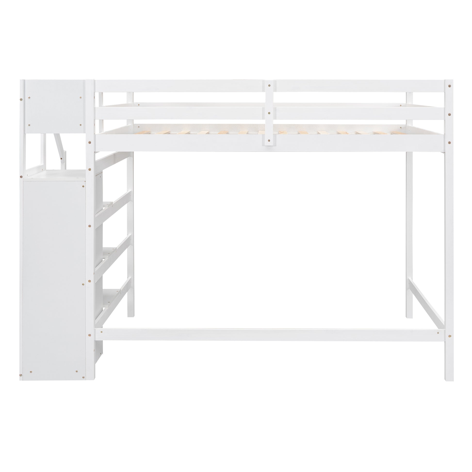 Full Size Loft Bed With Built In Storage Wardrobe And Staircase, White Box Spring Not Required Full White Wood Bedroom Pine