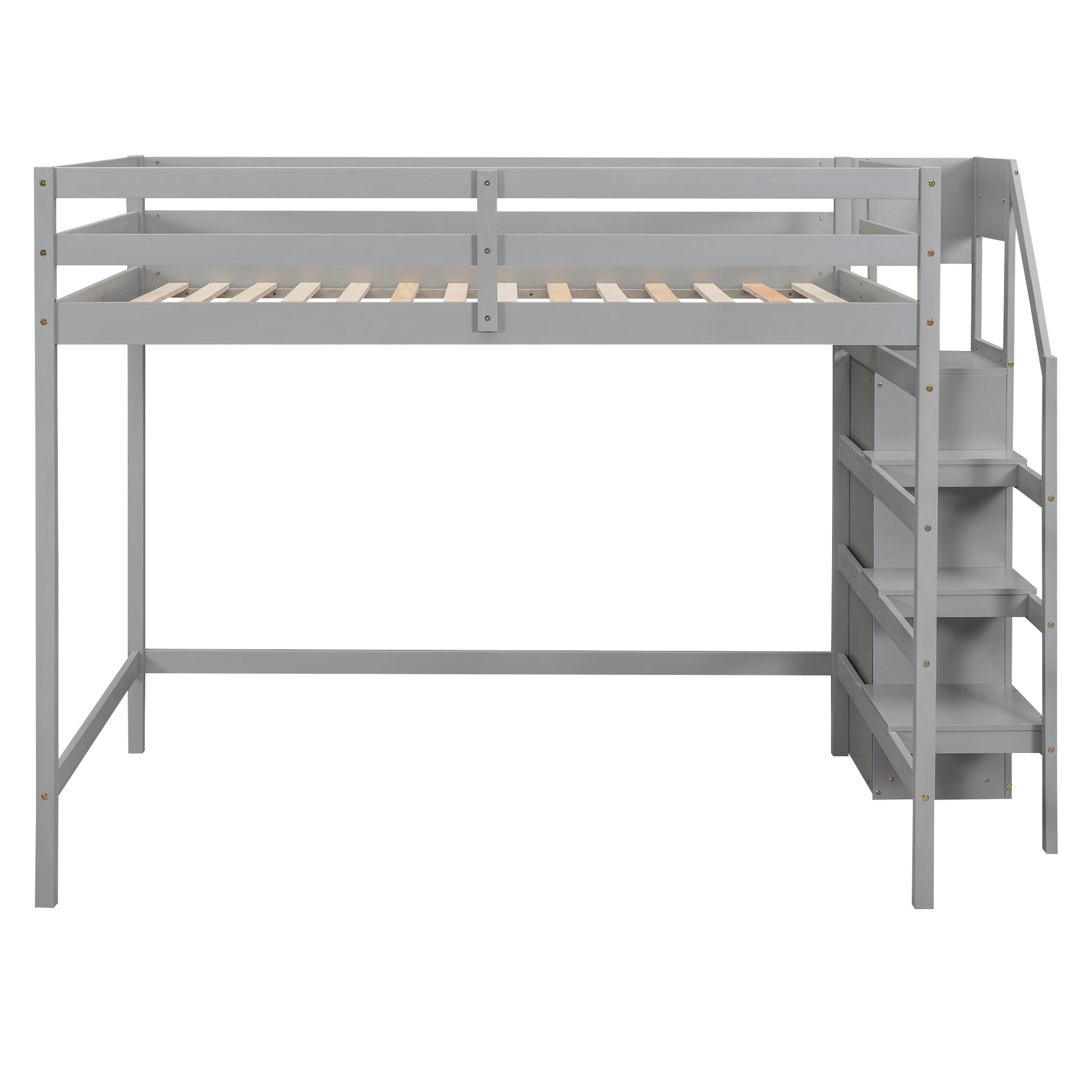 Full Size Loft Bed With Built In Storage Wardrobe And Staircase, Gray Old Sku:Sm000527Aae Box Spring Not Required Full Gray Wood Bedroom Pine