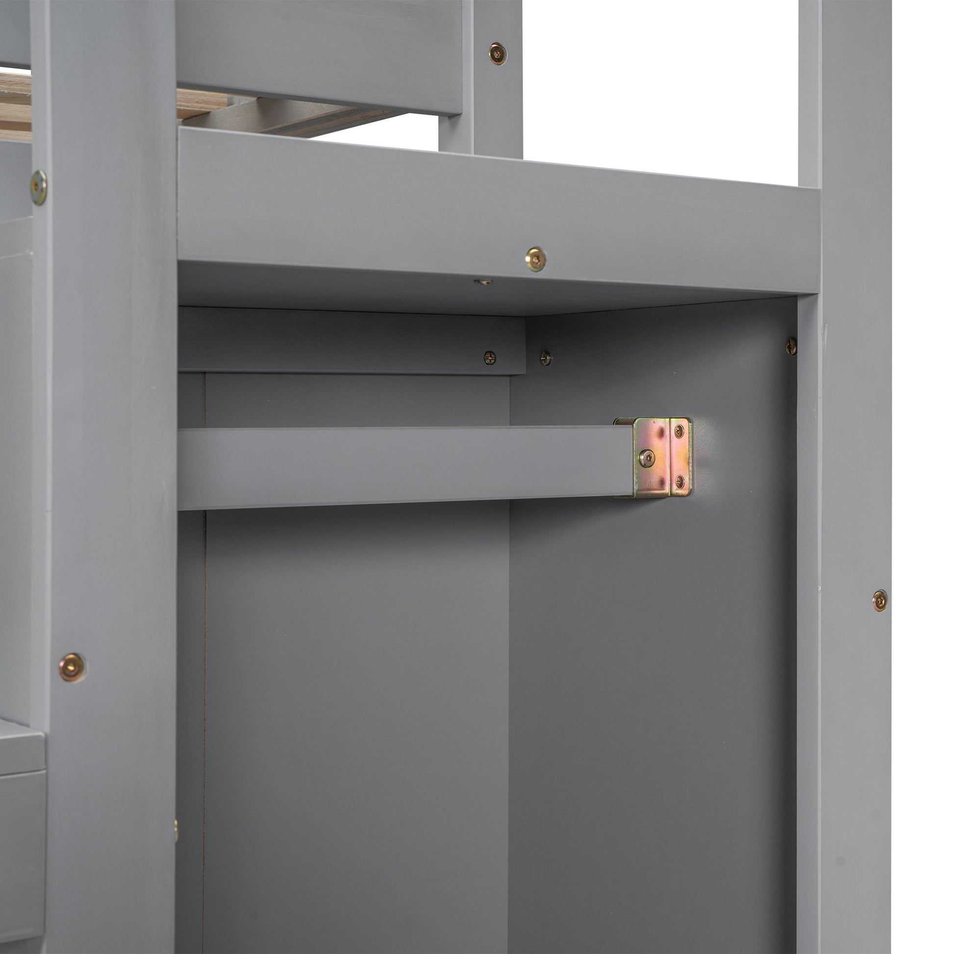 Full Size Loft Bed With Built In Storage Wardrobe And Staircase, Gray Old Sku:Sm000527Aae Box Spring Not Required Full Gray Wood Bedroom Pine