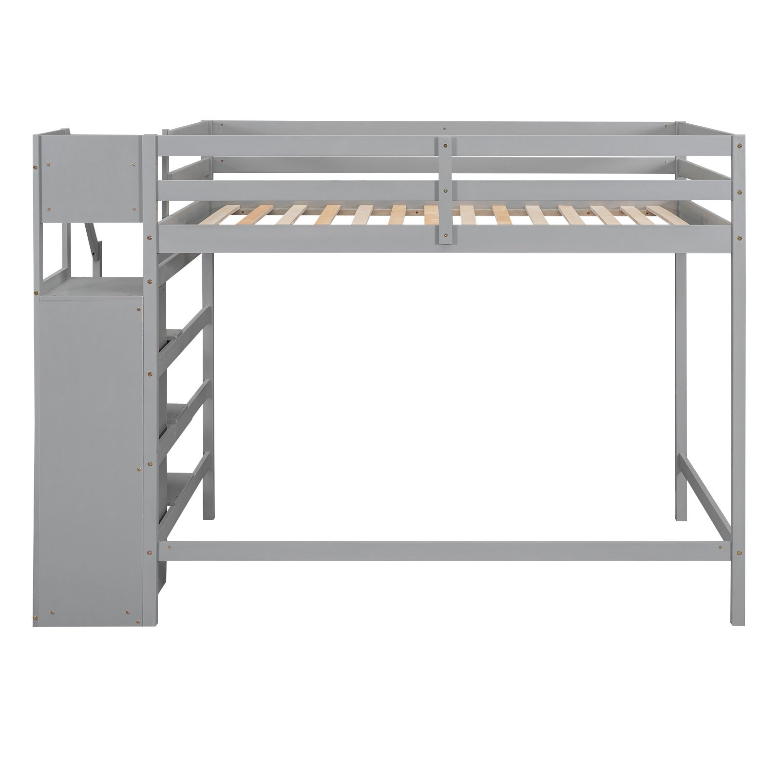 Full Size Loft Bed With Built In Storage Wardrobe And Staircase, Gray Old Sku:Sm000527Aae Box Spring Not Required Full Gray Wood Bedroom Pine