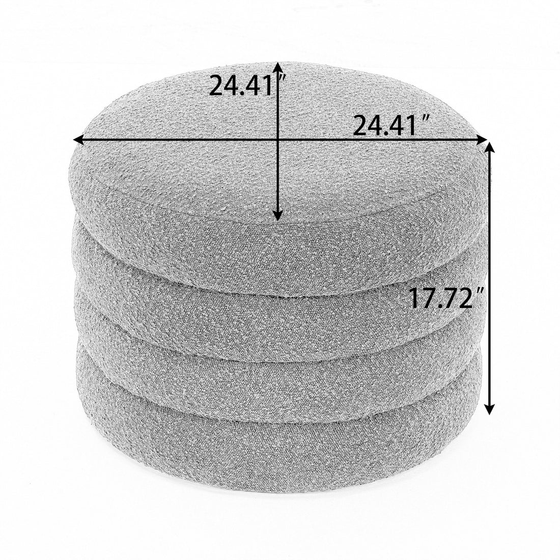 007 Boucle Fabric Storage Round Ottoman Footstool With Wooden Shelving,Ivory White Wood Primary Living Space White Solid Eucalyptus Wood With Storage Ivory Backless Soft Modern Flip Top Round