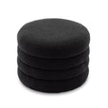 007 Boucle Fabric Storage Round Ottoman Footstool With Wooden Shelving,Black White Wood Primary Living Space Black Solid Eucalyptus Wood With Storage Black Backless Soft Modern Flip Top Round