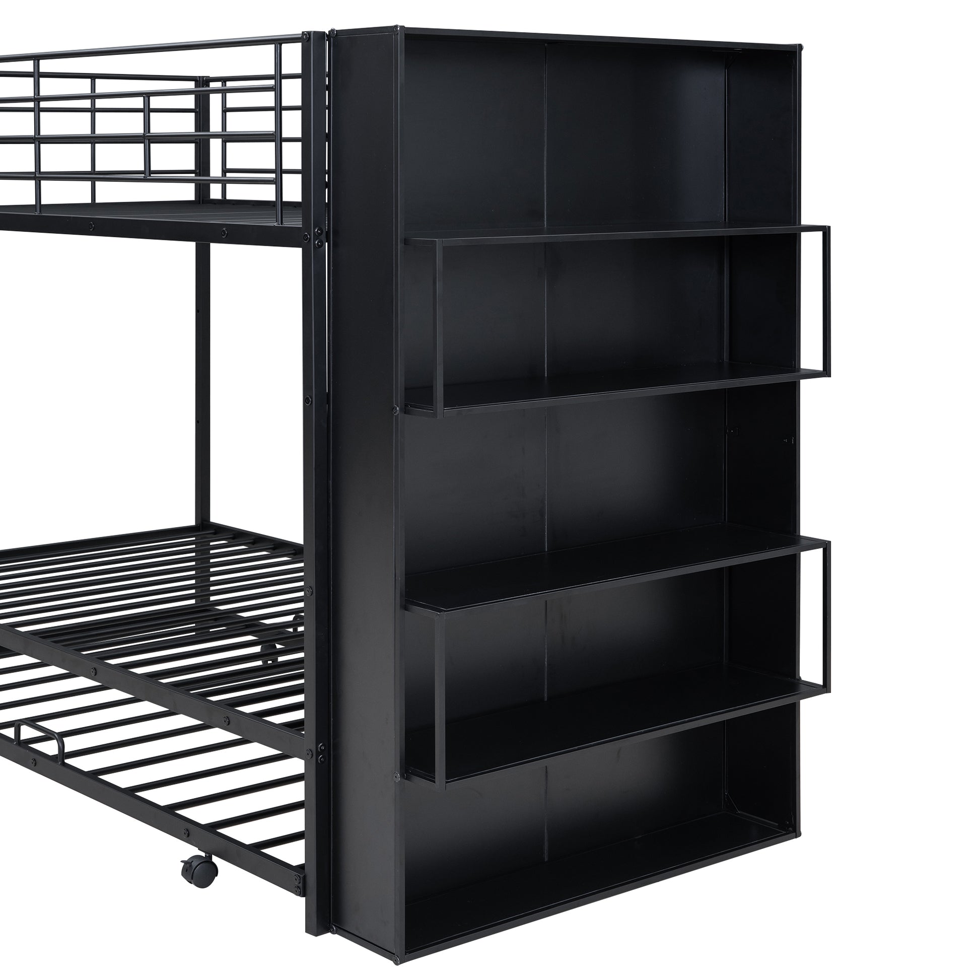 Metal Bunk Bed With Big Bookshelf, Twin, Black Black Metal