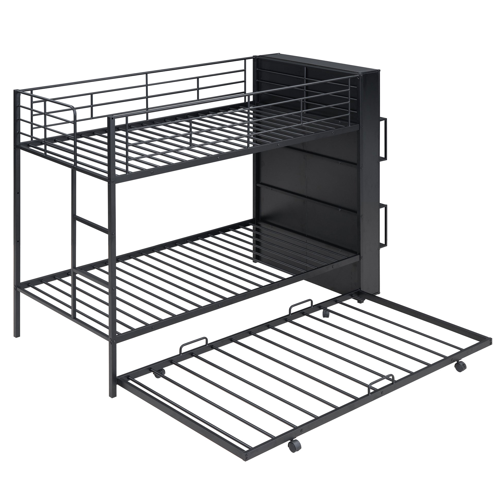Metal Bunk Bed With Big Bookshelf, Twin, Black Black Metal
