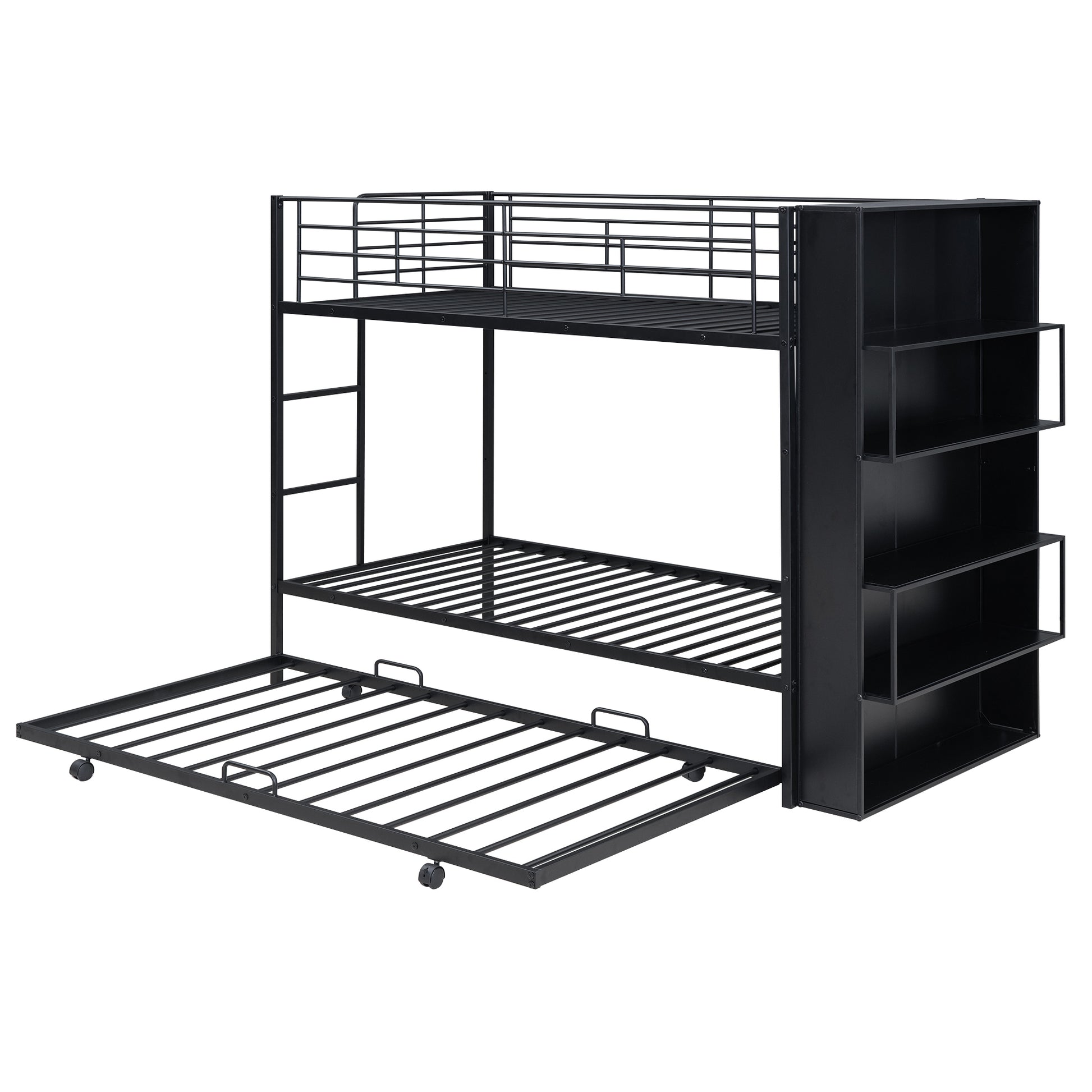 Metal Bunk Bed With Big Bookshelf, Twin, Black Black Metal
