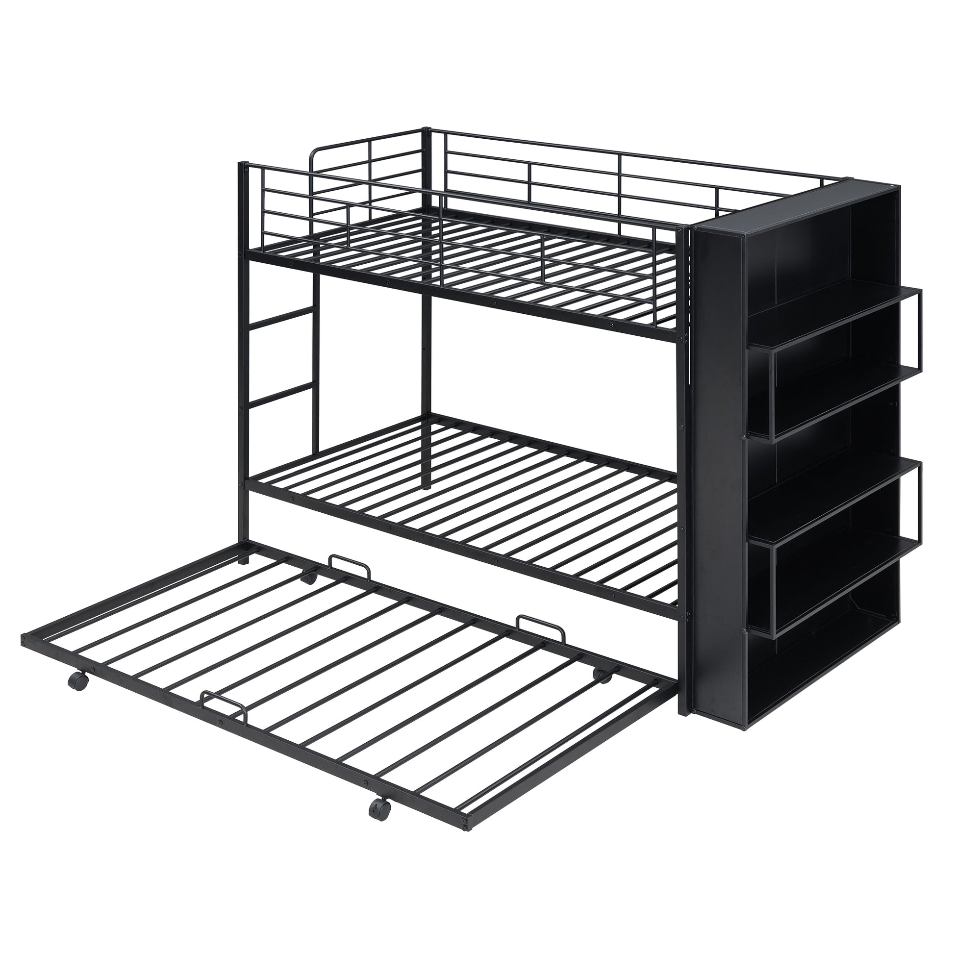 Metal Bunk Bed With Big Bookshelf, Twin, Black Black Metal